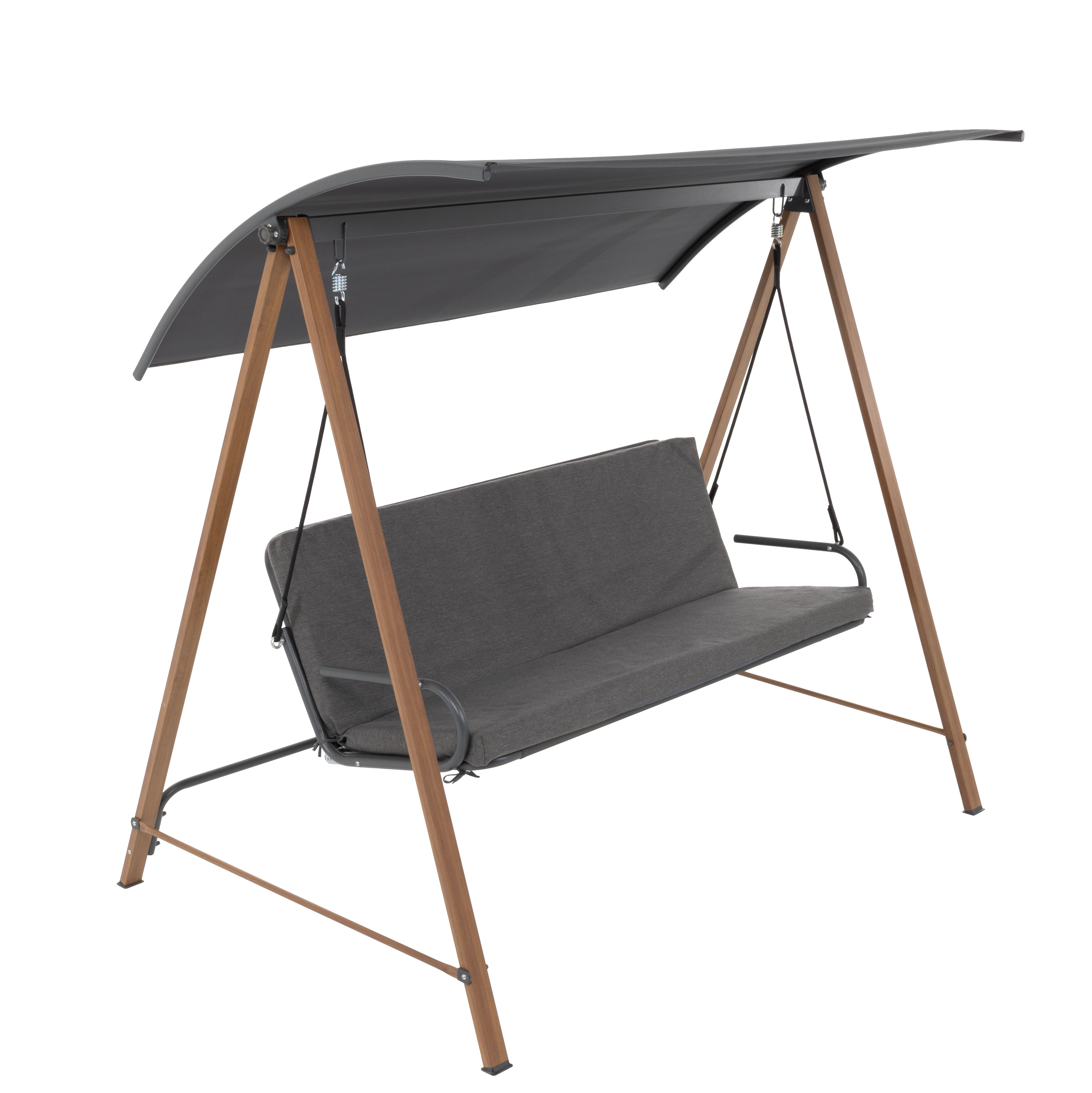 VESTIAMO CASA GIARDINO - Dondolo da giardino struttura in Acciaio Effetto Legno e seduta in textilene grigio - h170x190x128 cm