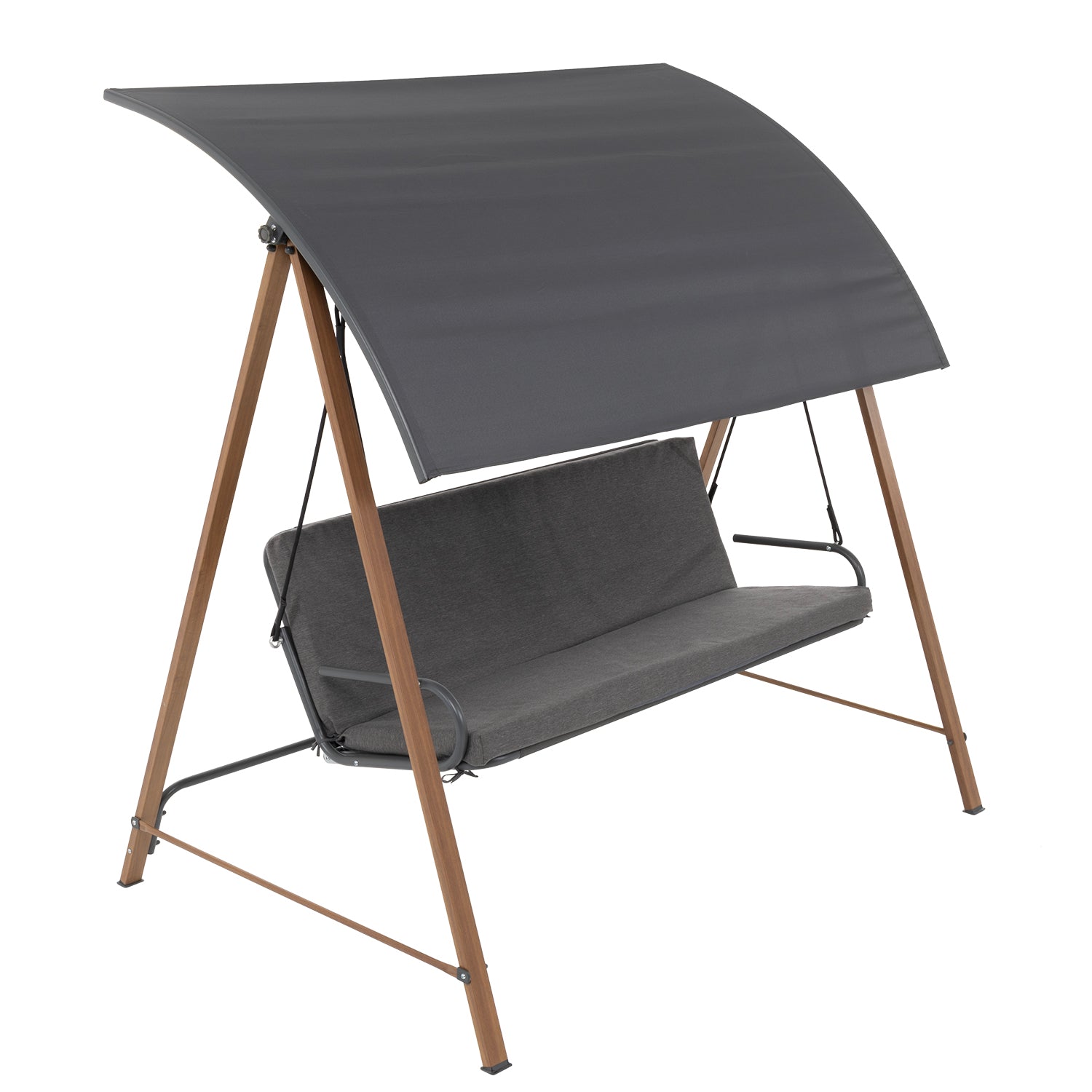 VESTIAMO CASA GIARDINO - Dondolo da giardino struttura in Acciaio Effetto Legno e seduta in textilene grigio - h170x190x128 cm