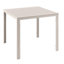 VESTIAMO CASA GIARDINO - Tavolo da giardino in acciaio Beige con Doghe Effetto Legno Tortora - h74x78x78 cm