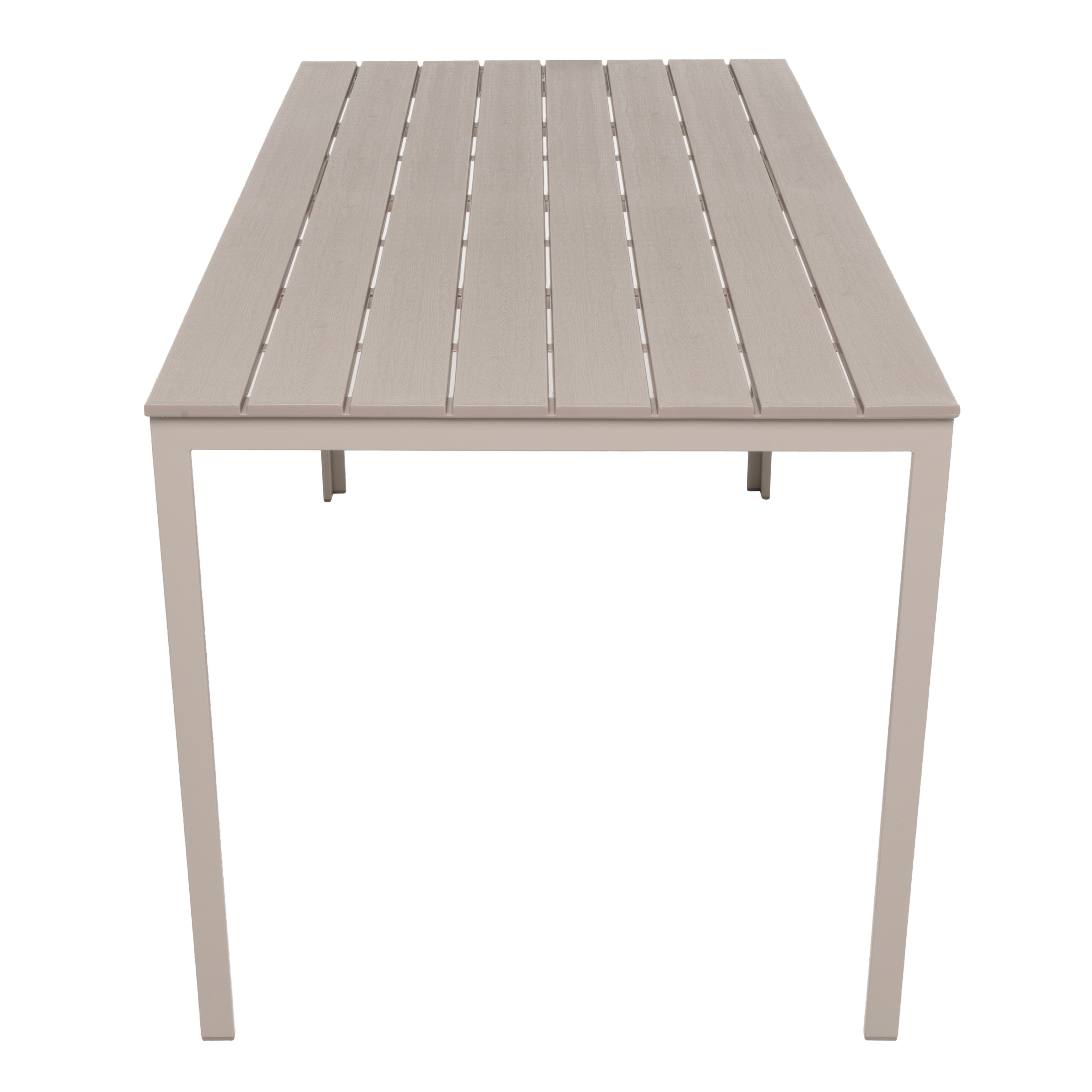 VESTIAMO CASA GIARDINO - Tavolo da giardino in acciaio Beige con Doghe Effetto Legno Tortora - h74x156x78 cm
