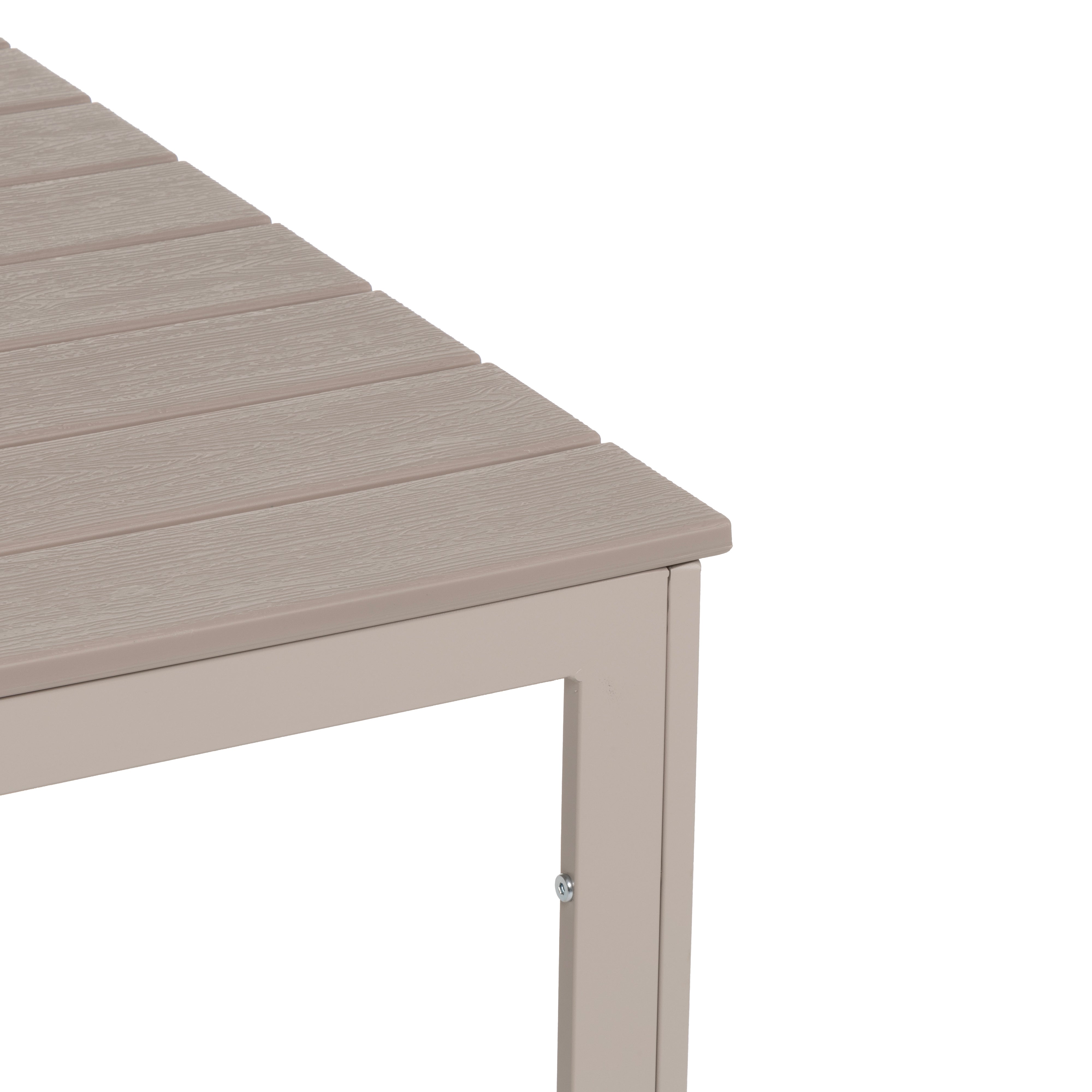 VESTIAMO CASA GIARDINO - Tavolo da giardino in acciaio Beige con Doghe Effetto Legno Tortora - h74x156x78 cm