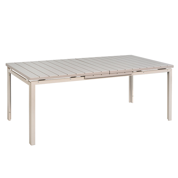 VESTIAMO CASA GIARDINO - Tavolo da giardino allungabile in acciaio Beige con Doghe Effetto Legno Tortora - h76x180/240x89,5 cm