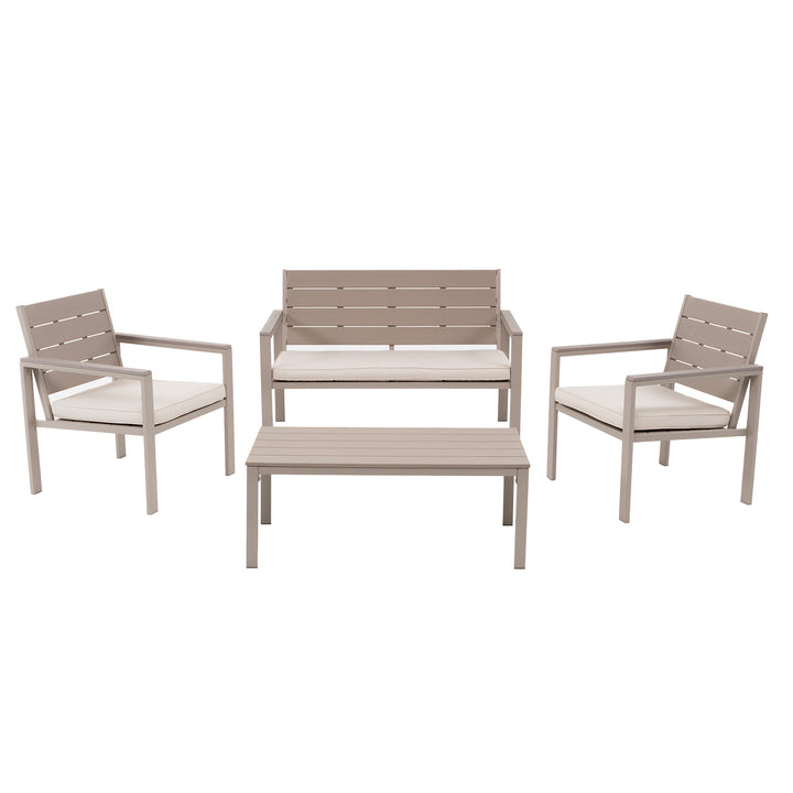 VESTIAMO CASA GIARDINO - Set da giardino 4 pezzi struttura in acciaio Beige con Doghe in HDPE Effetto Legno Tortora