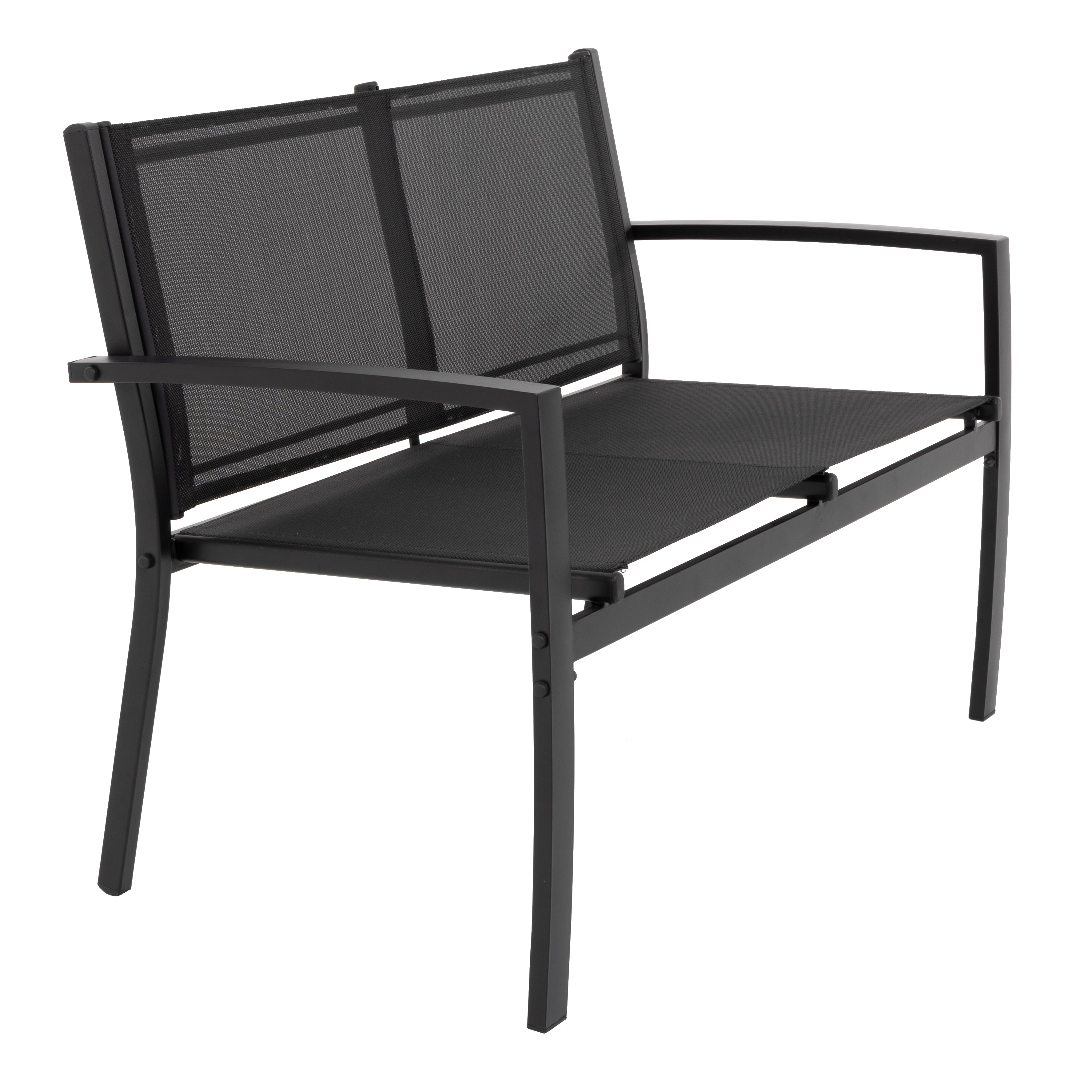 VESTIAMO CASA GIARDINO - Set da giardino 4 pezzi in metallo Antracite - Formato da Panchina a 2 posti, 2 sedie e tavolino da salotto