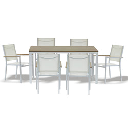 VESTIAMO CASA GIARDINO - Set da giardino Tavolo in alluminio con top in MDF 150x90 cm e 6 sedie Bianco