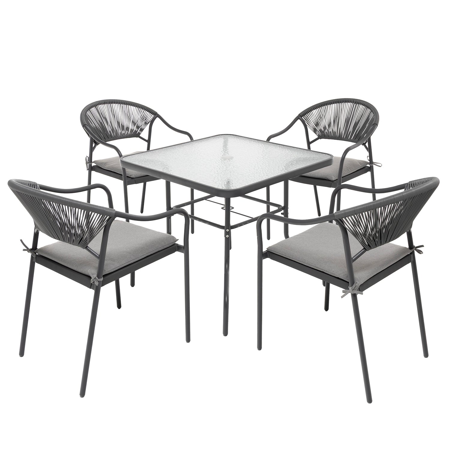 VESTIAMO CASA GIARDINO - Set Tavolo da Giardino 4 Sedie con Struttura in Acciaio Antracite e Top in Vetro