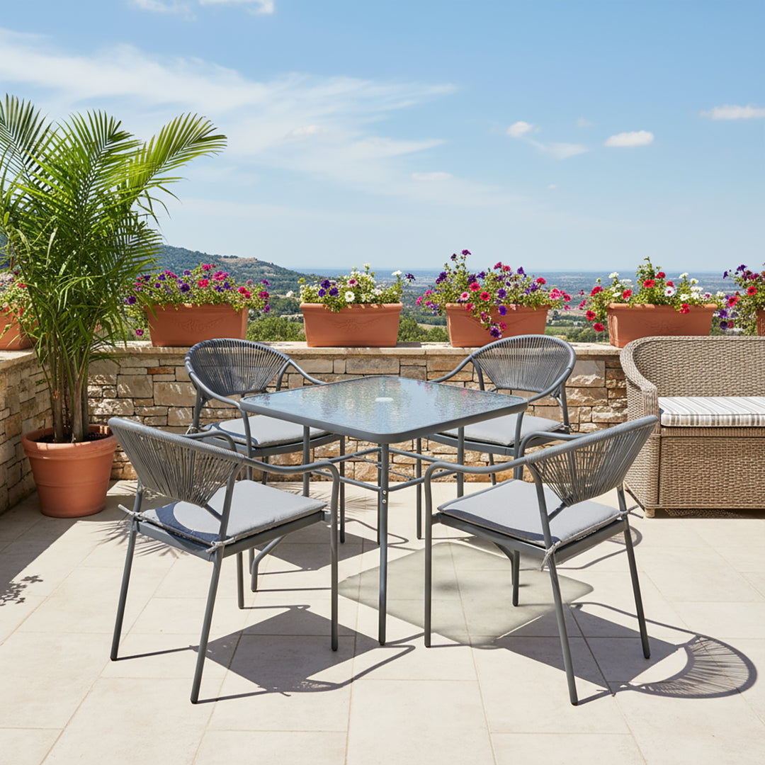 HAPPY GARDEN - Set Di Mobili Da Giardino Allungabili In Textilene Grigio Firenze 8 Posti