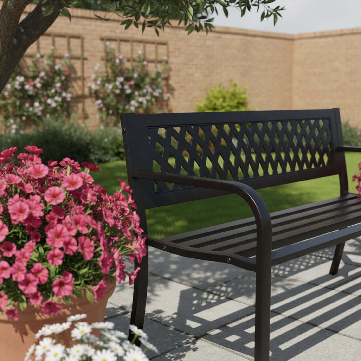 VESTIAMO CASA GIARDINO - Panchina da Giardino in Metallo Nero - h75x119x50 cm