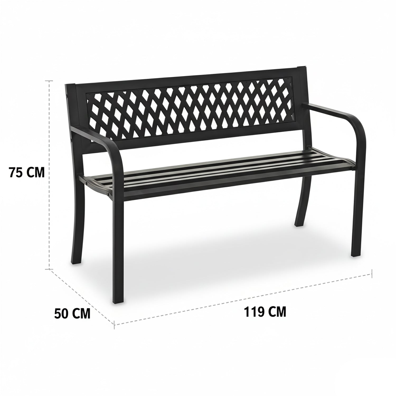 VESTIAMO CASA GIARDINO - Panchina da Giardino in Metallo Nero - h75x119x50 cm