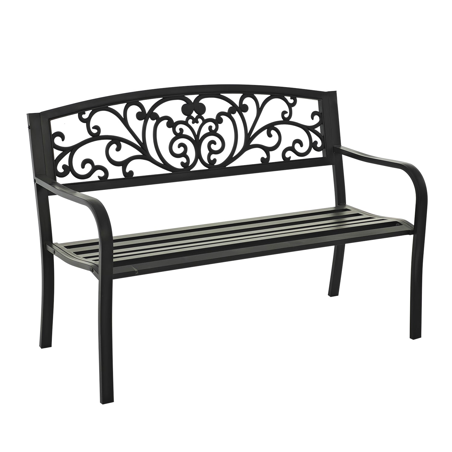 VESTIAMO CASA GIARDINO - Panchina da Giardino in Metallo Nero - h87x127x60 cm