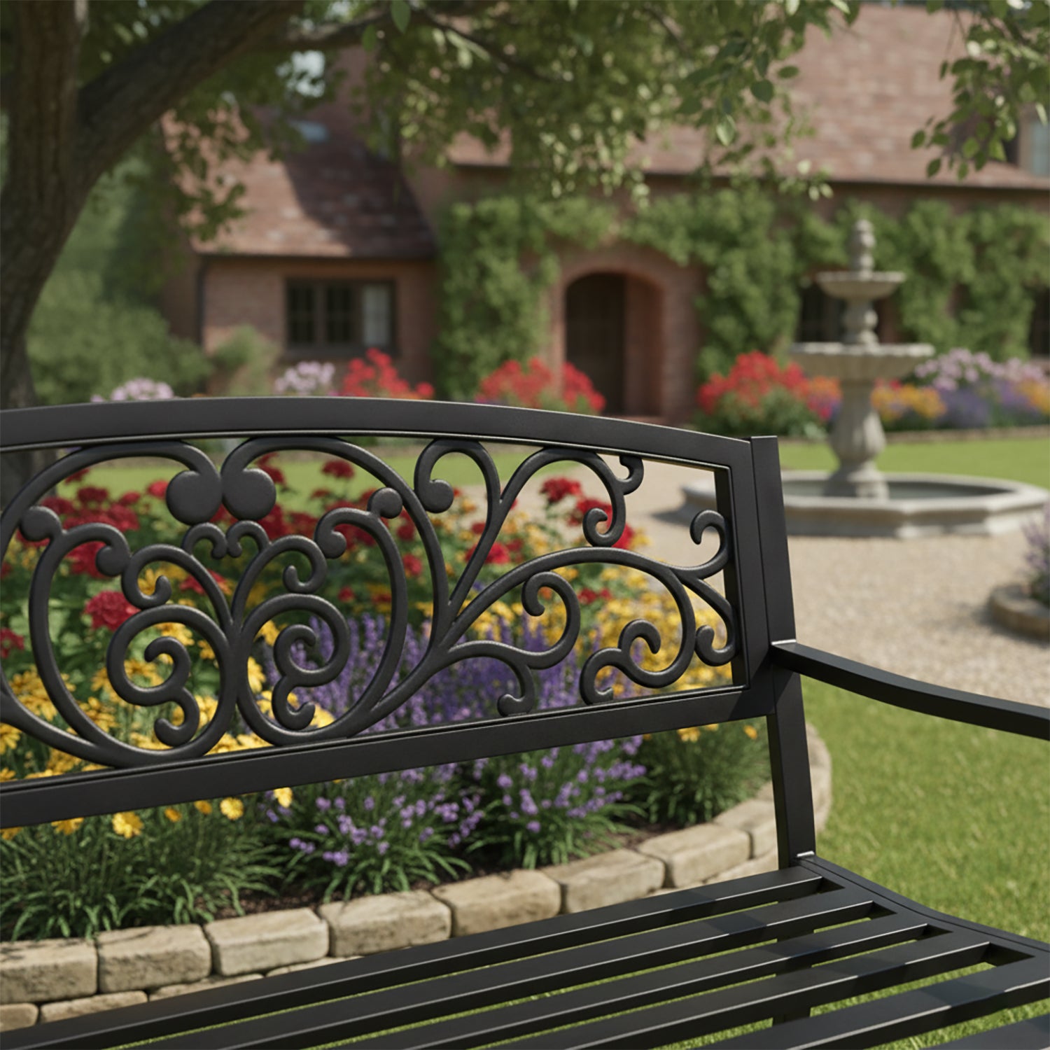 VESTIAMO CASA GIARDINO - Panchina da Giardino in Metallo Nero - h87x127x60 cm