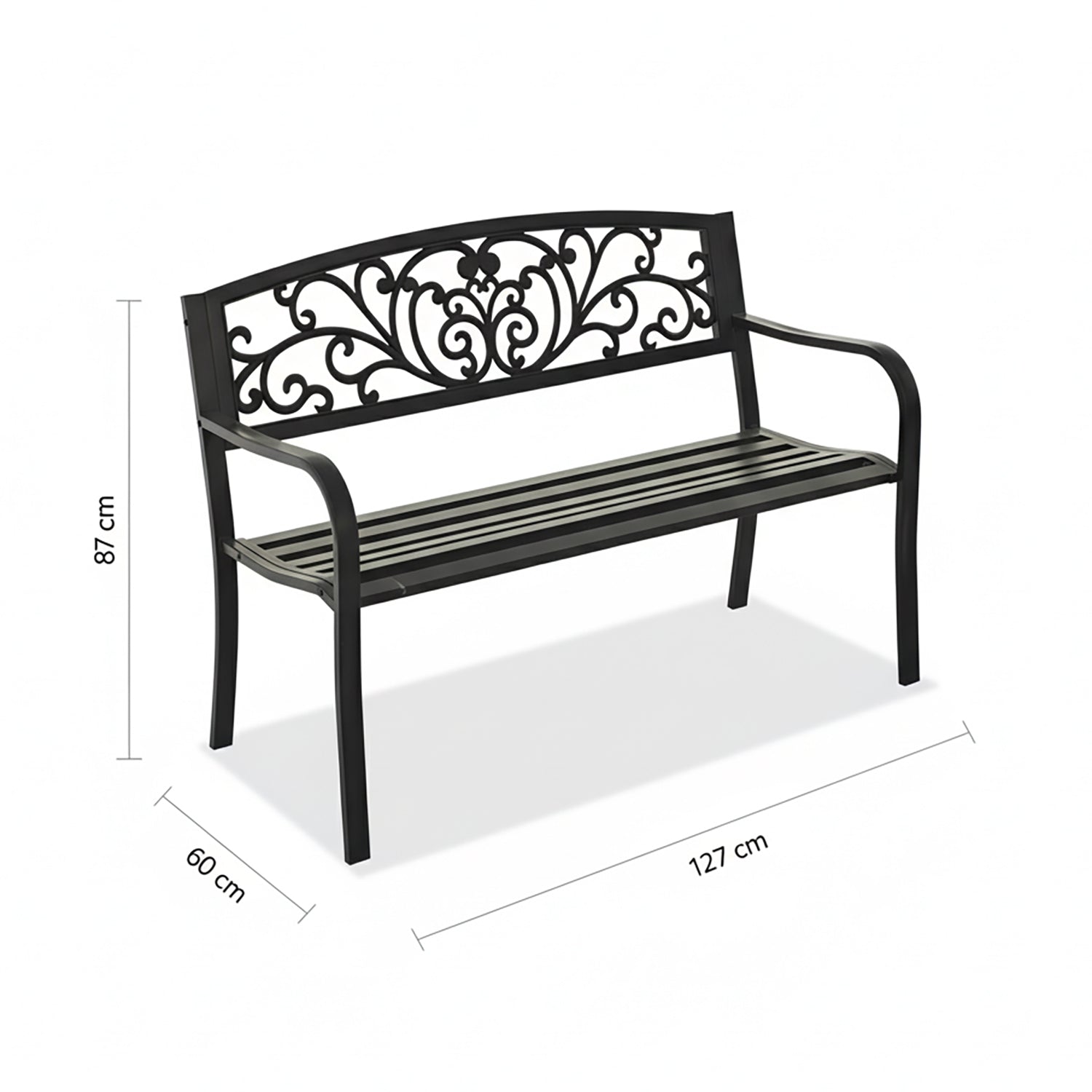 VESTIAMO CASA GIARDINO - Panchina da Giardino in Metallo Nero - h87x127x60 cm