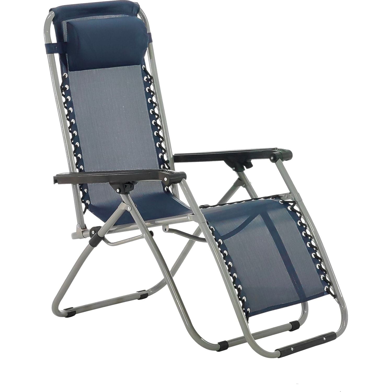 VESTIAMO CASA MARE - Sdraio pieghevole in acciaio e textilene blu con poggiatesta - h108x175x65 cm