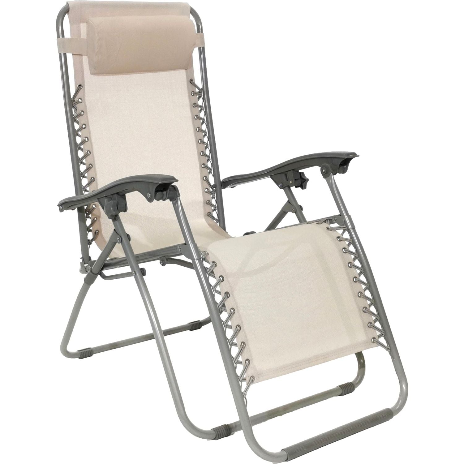 VESTIAMO CASA MARE - Sdraio pieghevole in acciaio e textilene Beige con poggiatesta - h108x175x65 cm