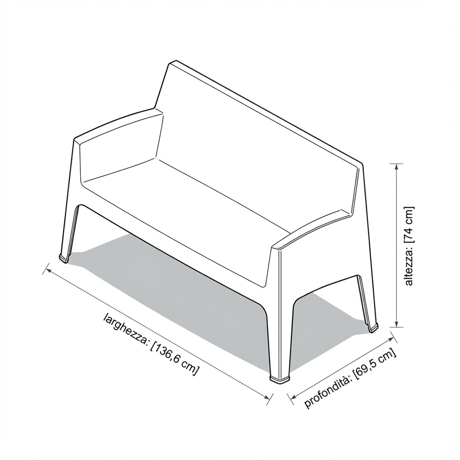 VESTIAMO CASA GIARDINO - Panchina da giardino in Polipropilene Bianca con Protezione UV - h74x136,6x69,5 cm