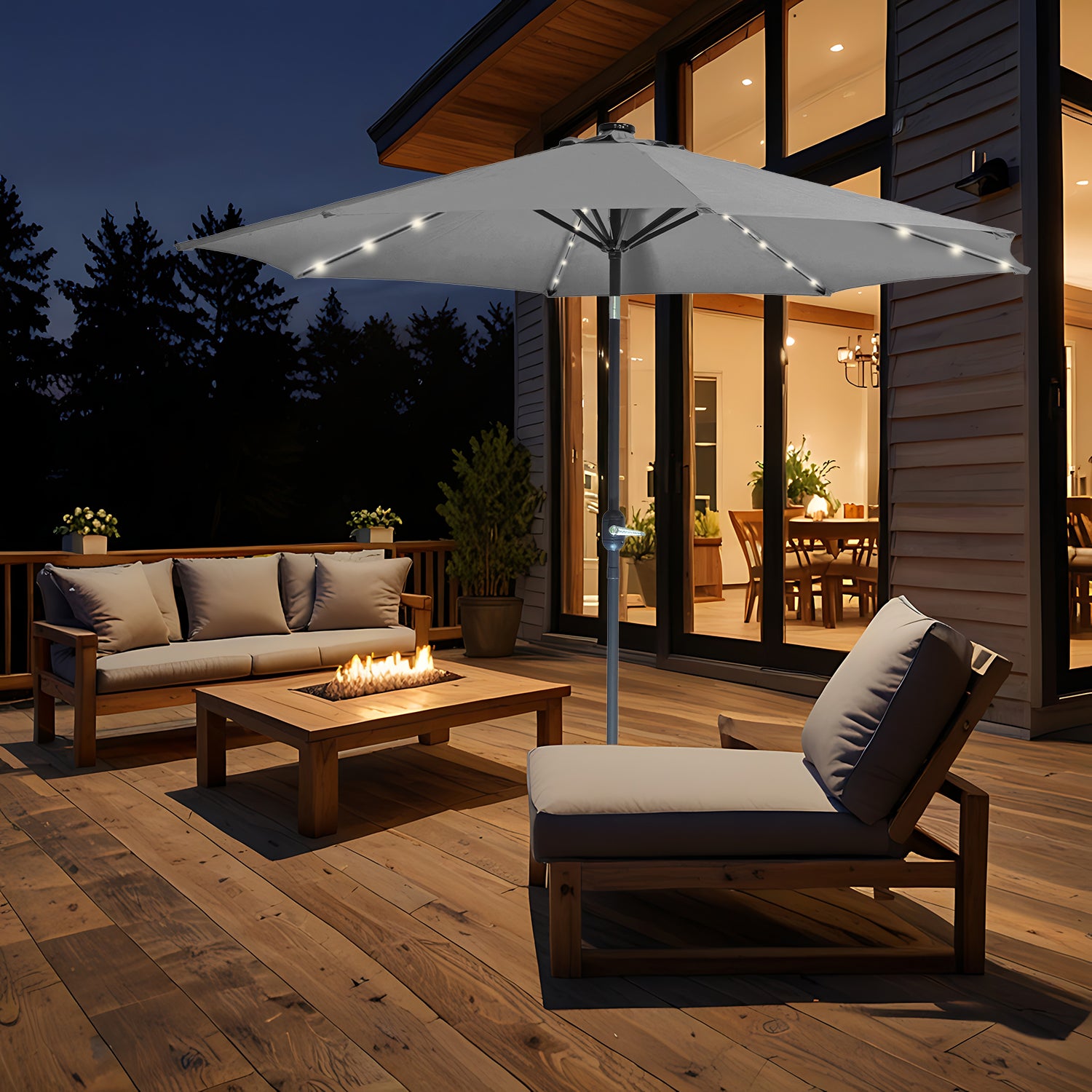 VESTIAMO CASA GIARDINO - Ombrellone da giardino con 32 LED e Pannello Solare Grigio diametro 3 metri