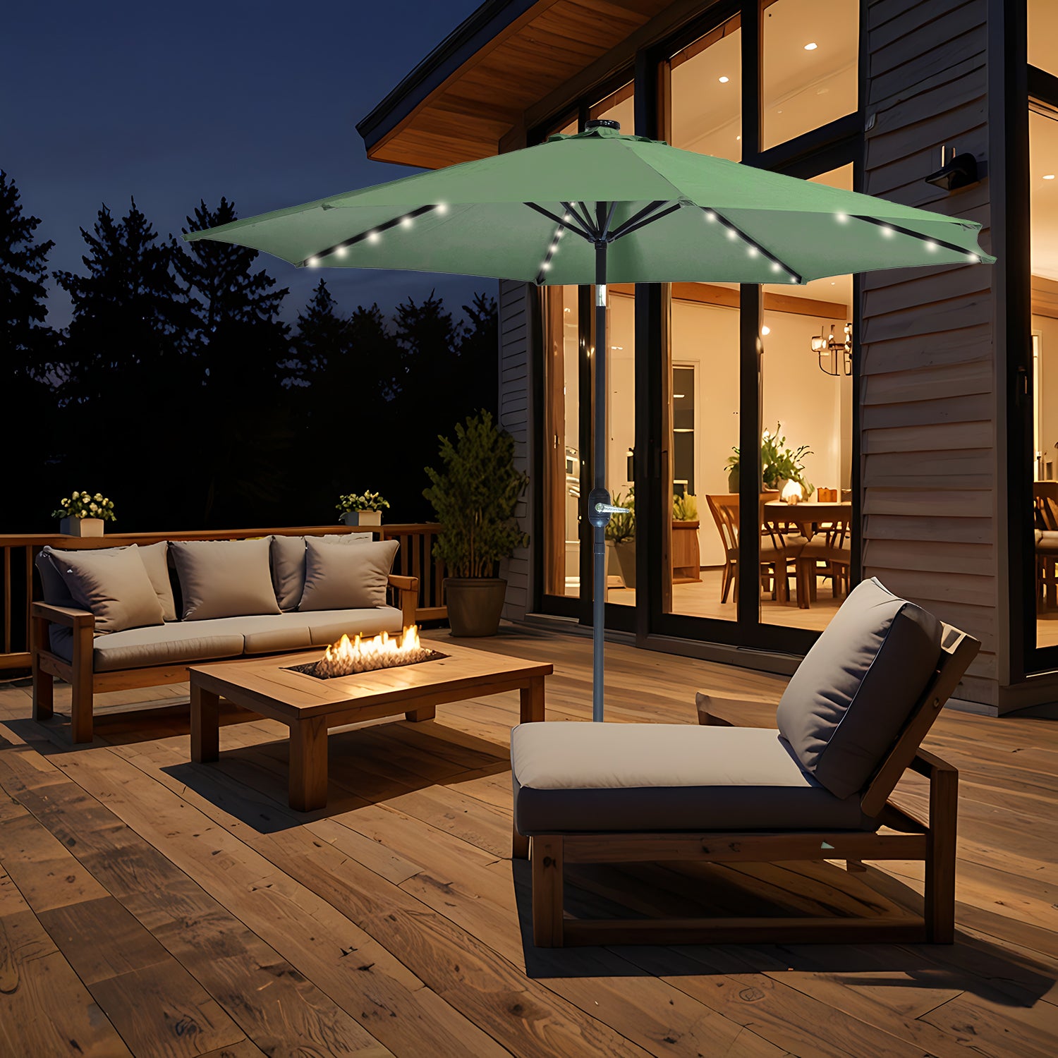 VESTIAMO CASA GIARDINO - Ombrellone da giardino con 32 LED e Pannello Solare Verde diametro 3 metri