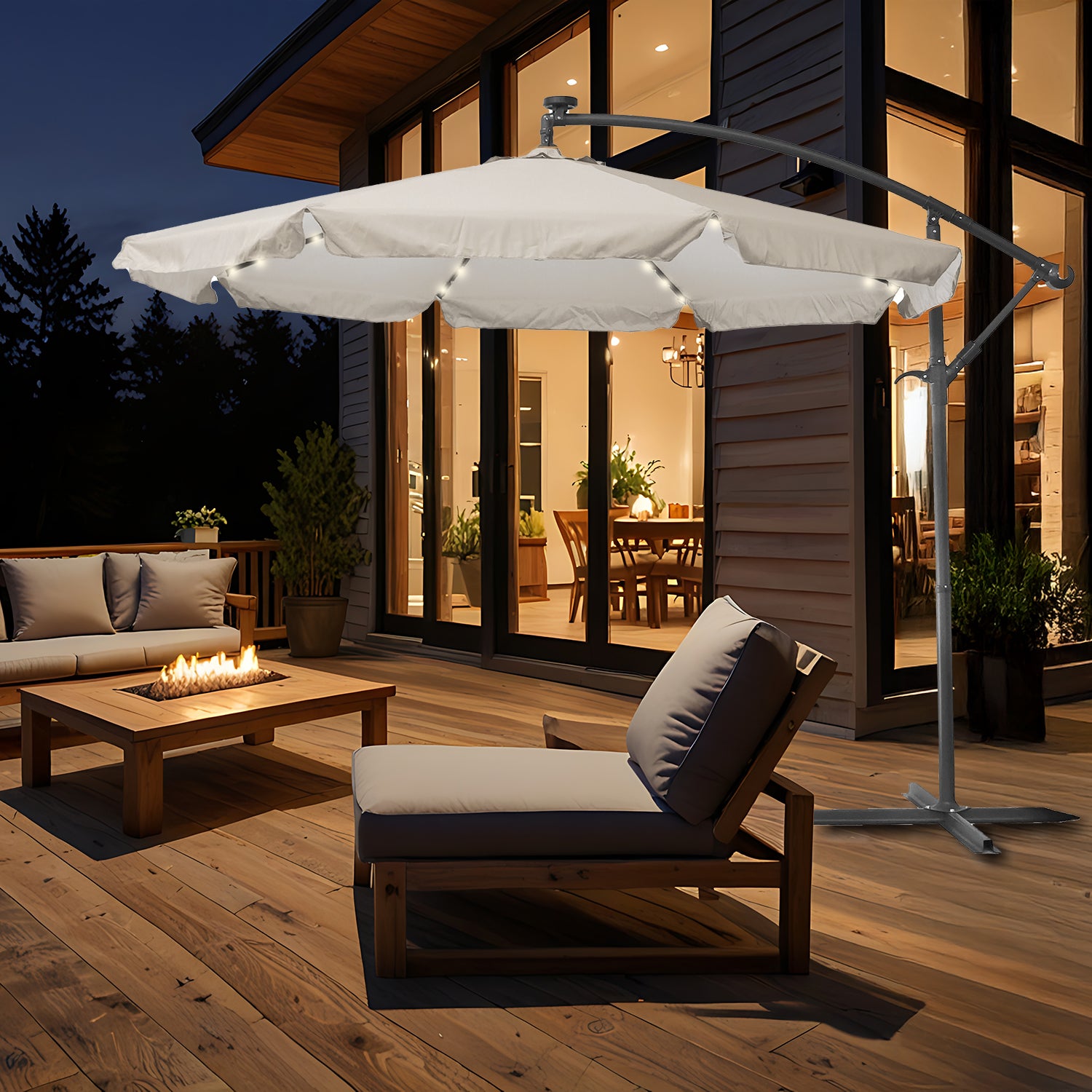 VESTIAMO CASA GIARDINO - Ombrellone da giardino Decentrato con 32 LED e Pannello Solare Ecru diametro 3 metri