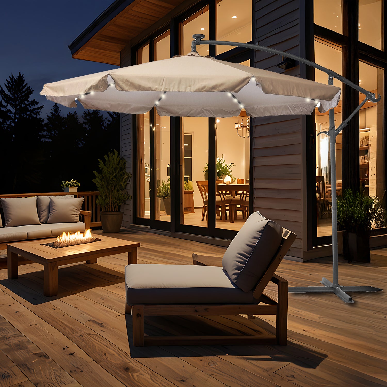 VESTIAMO CASA GIARDINO - Ombrellone da giardino Decentrato con 32 LED e Pannello Solare Camel diametro 3 metri