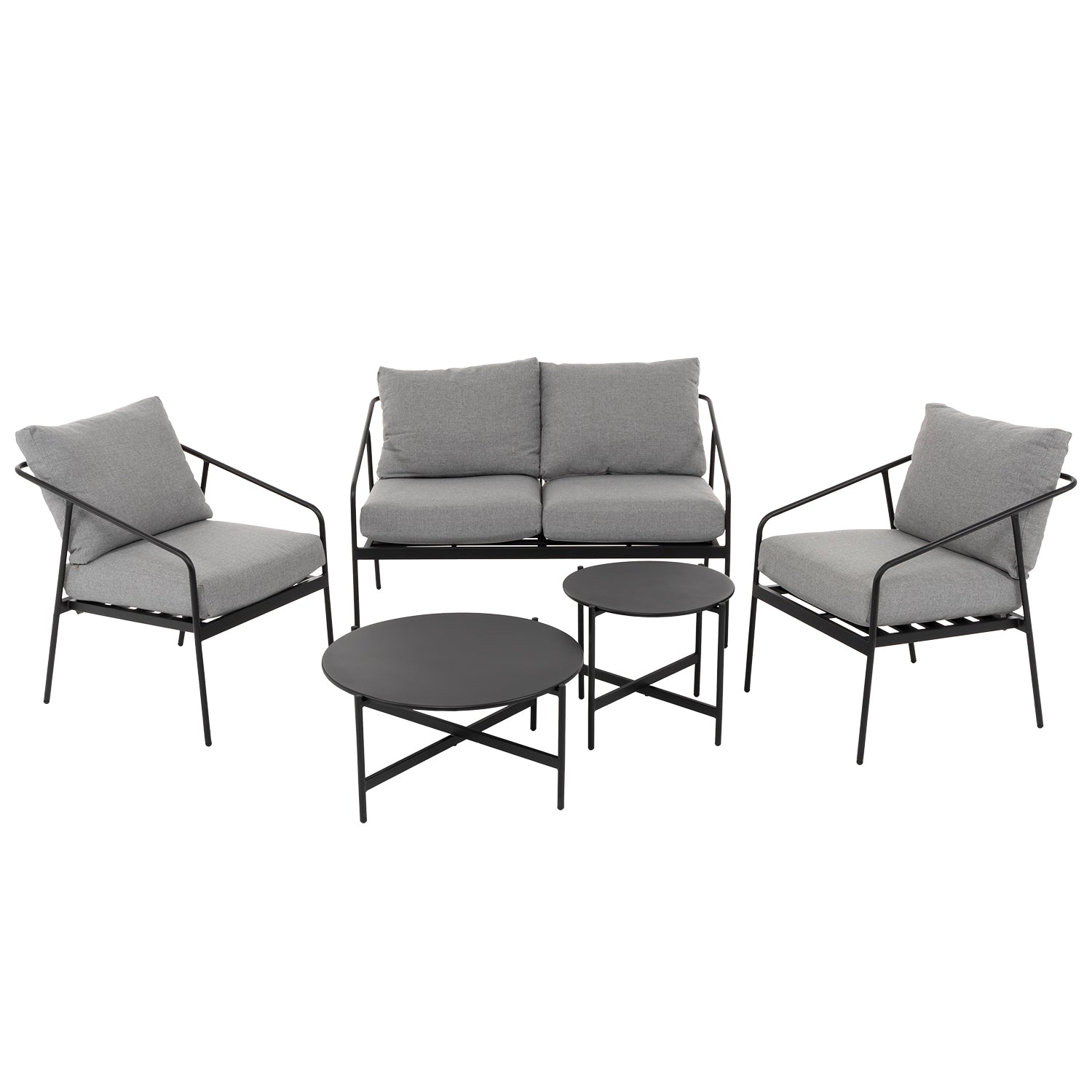 VESTIAMO CASA GIARDINO - Set da giardino 5 pezzi struttura in acciaio e top tavolini in metallo con cuscini Grigio Scuro