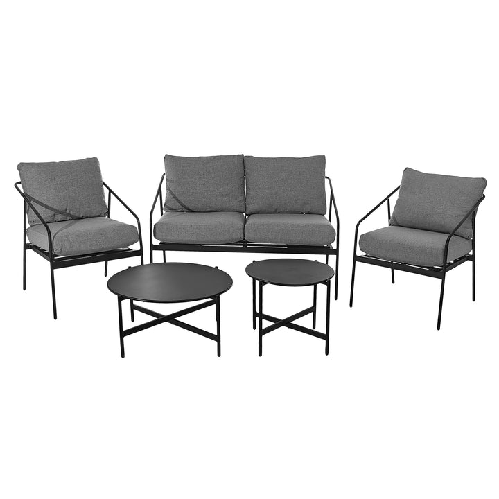 VESTIAMO CASA GIARDINO - Set da giardino 5 pezzi struttura in acciaio e top tavolini in metallo con cuscini Grigio Scuro