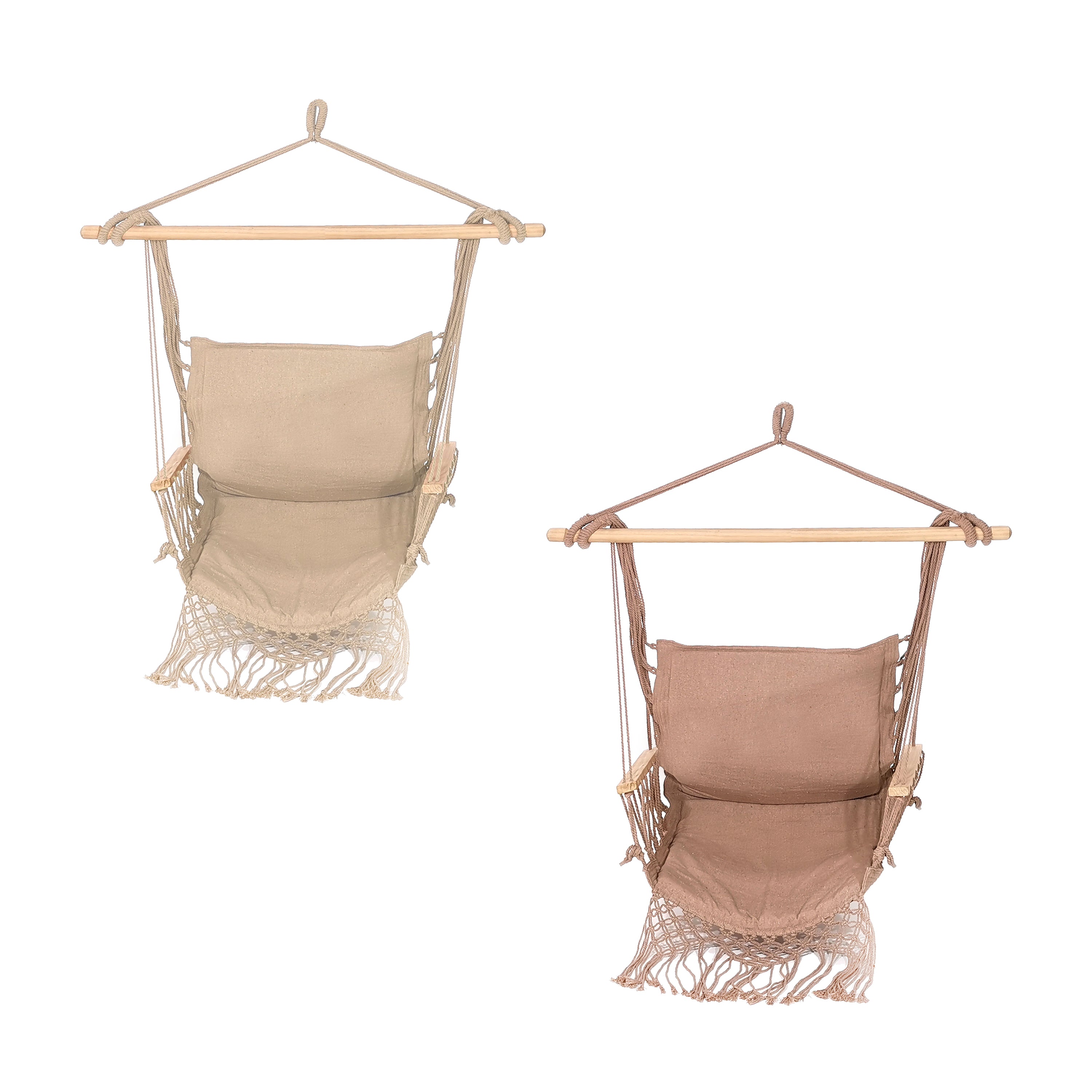 VESTIAMO CASA GIARDINO - Amaca a Poltrona Sospesa in Cotone con Braccioli in Legno da Appendere h100x45 cm
