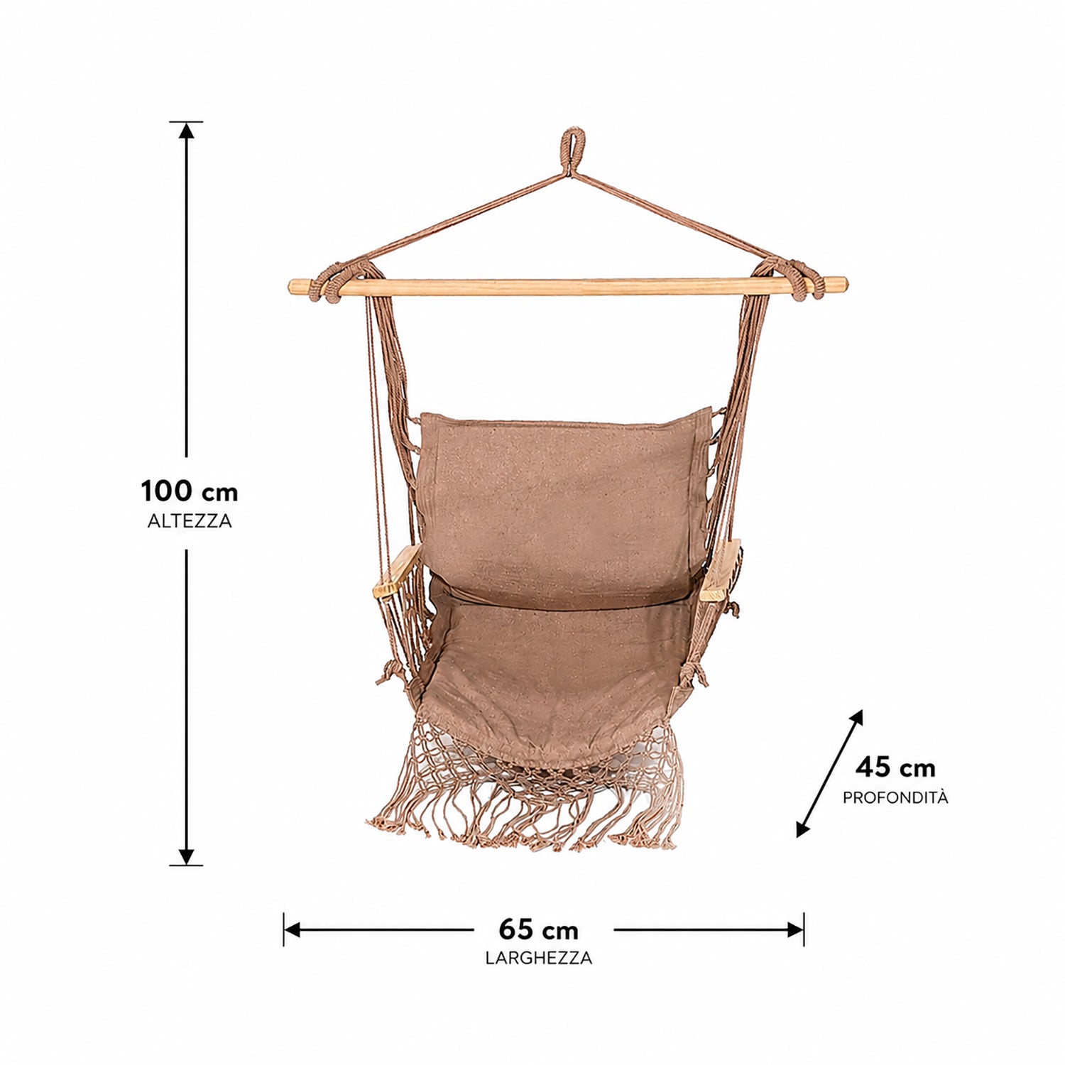 VESTIAMO CASA GIARDINO - Amaca a Poltrona Sospesa in Cotone con Braccioli in Legno da Appendere h100x45 cm