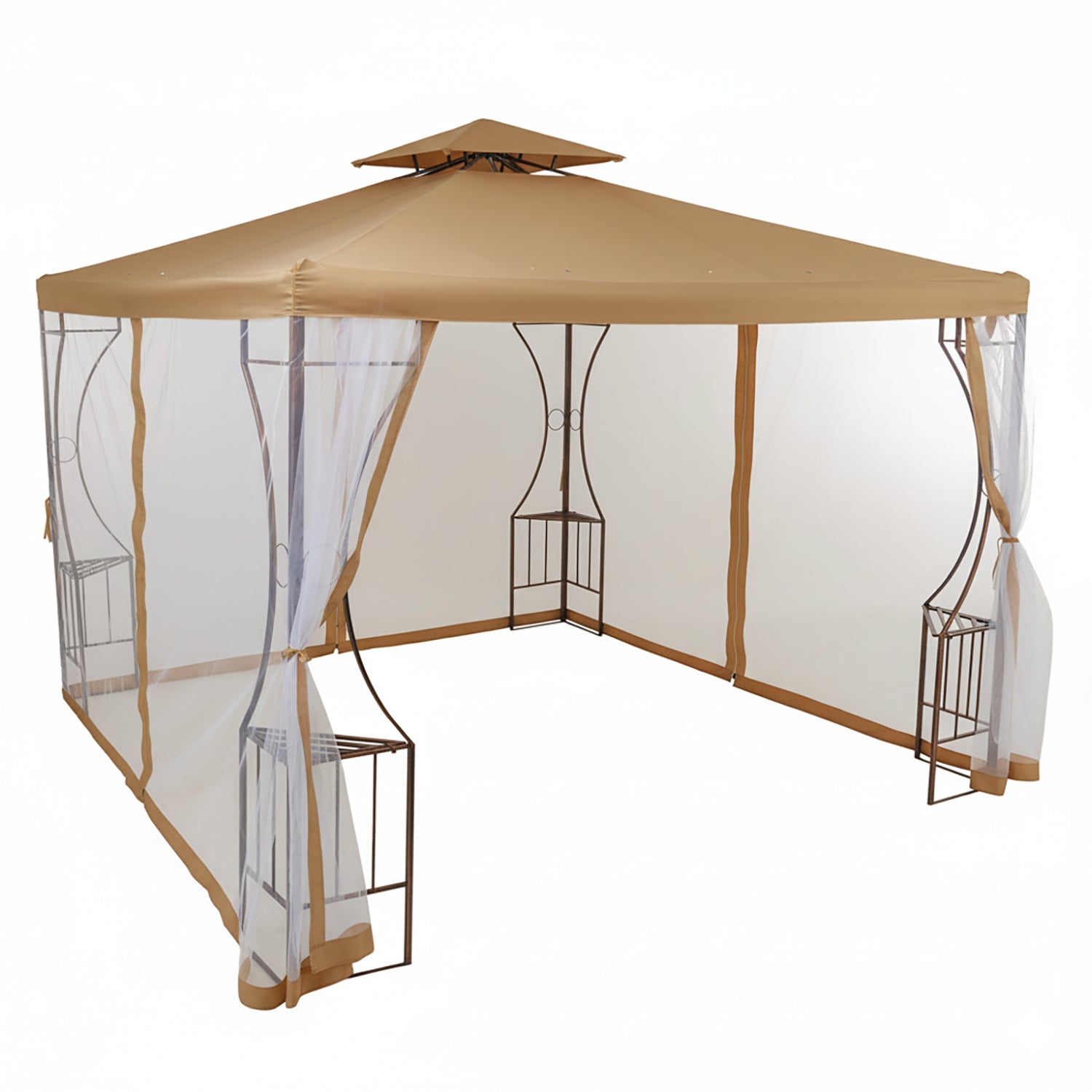 VESTIAMO CASA GIARDINO - Gazebo da giardino in Acciaio Bronzato con Telo in Poliestere Camel e Zanzariera 3x3 metri