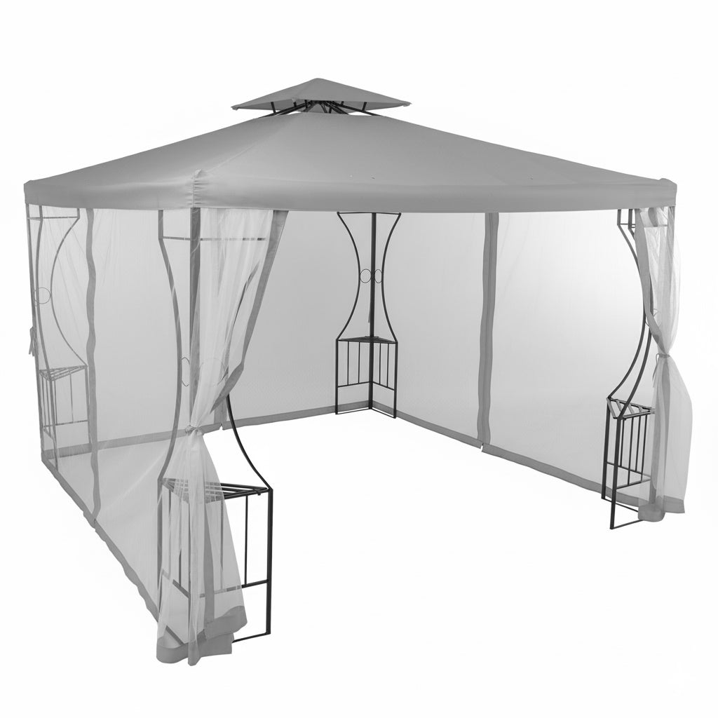 VESTIAMO CASA GIARDINO - Gazebo da giardino in Acciaio Antracite con Telo in Poliestere Grigio e Zanzariera 3x3 metri