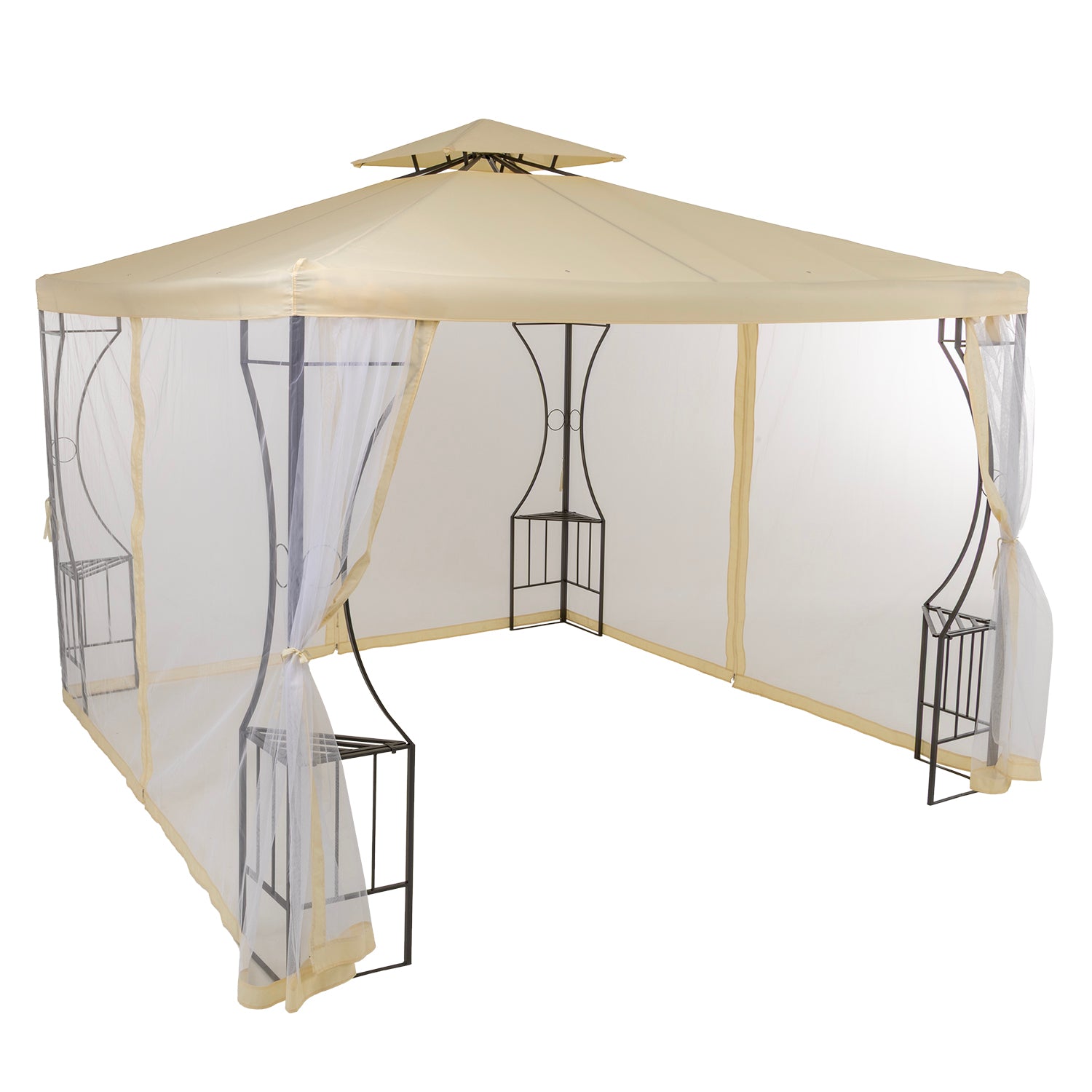 VESTIAMO CASA GIARDINO - Gazebo da giardino in Acciaio Antracite con Telo in Poliestere Écru e Zanzariera 3x3 metri