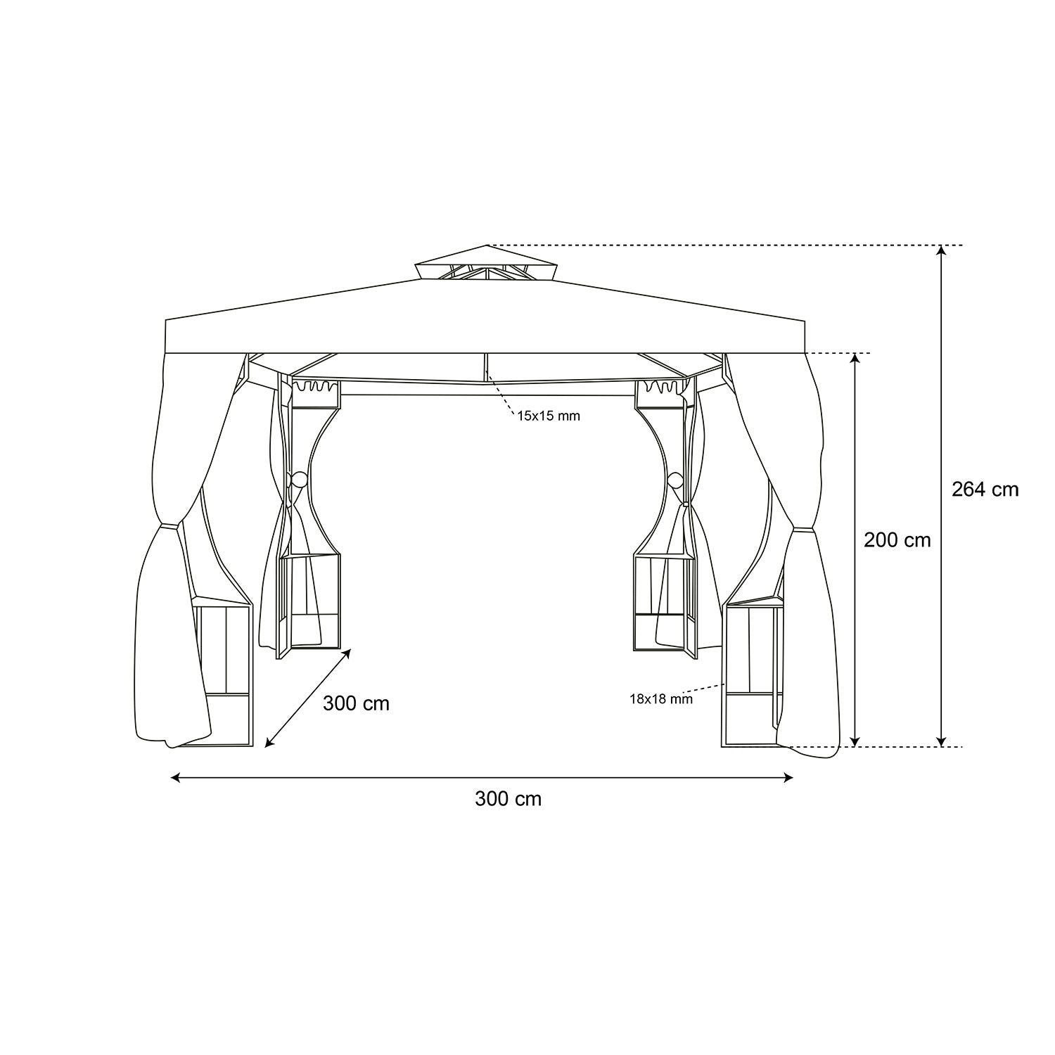 VESTIAMO CASA GIARDINO - Gazebo da giardino in Acciaio Antracite con Telo in Poliestere Écru e Zanzariera 3x3 metri