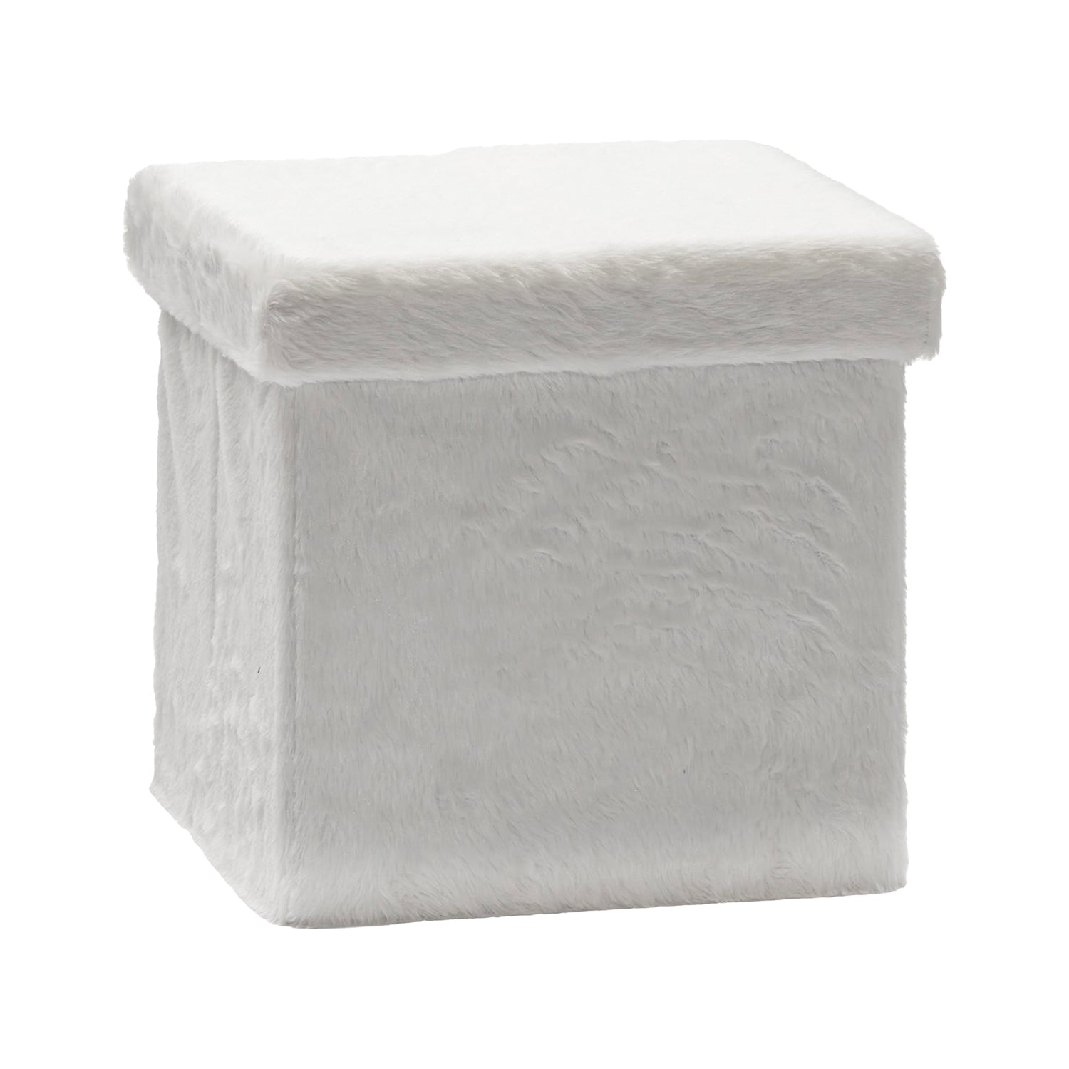 VESTIAMO CASA - Pouf Contenitore Richiudibile Effetto pelliccia sintetica Bianco - h38x38x38 cm