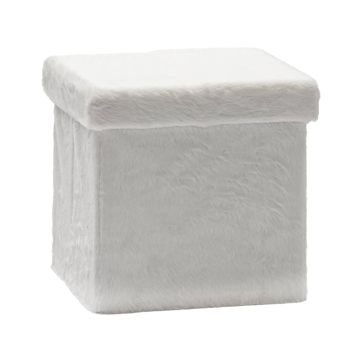 VESTIAMO CASA - Pouf Contenitore Richiudibile Effetto pelliccia sintetica Bianco - h38x38x38 cm