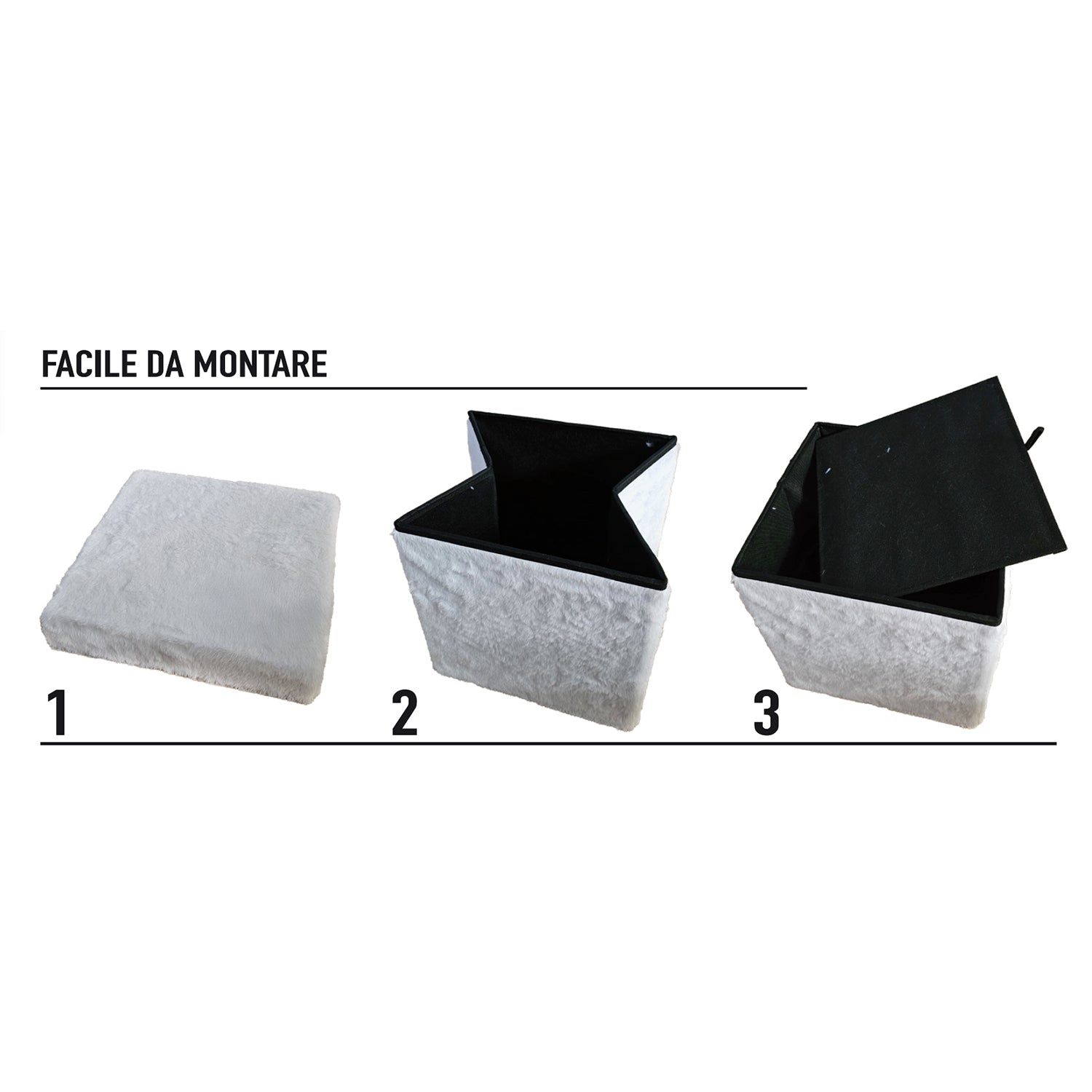 VESTIAMO CASA - Pouf Contenitore Richiudibile Effetto pelliccia sintetica Bianco - h38x38x38 cm