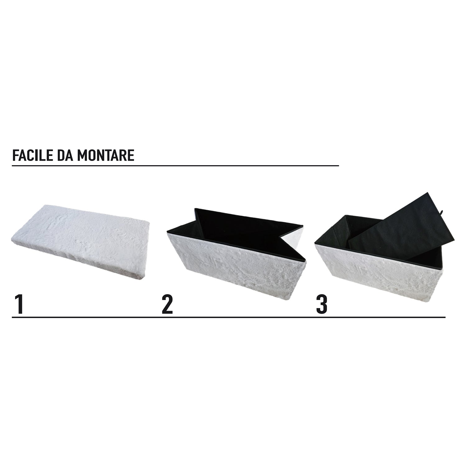 VESTIAMO CASA - Pouf Contenitore Richiudibile Effetto pelliccia sintetica Bianco - h38x76x38 cm