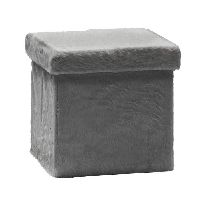 VESTIAMO CASA - Pouf Contenitore Richiudibile Effetto pelliccia sintetica Grigio - h38x38x38 cm