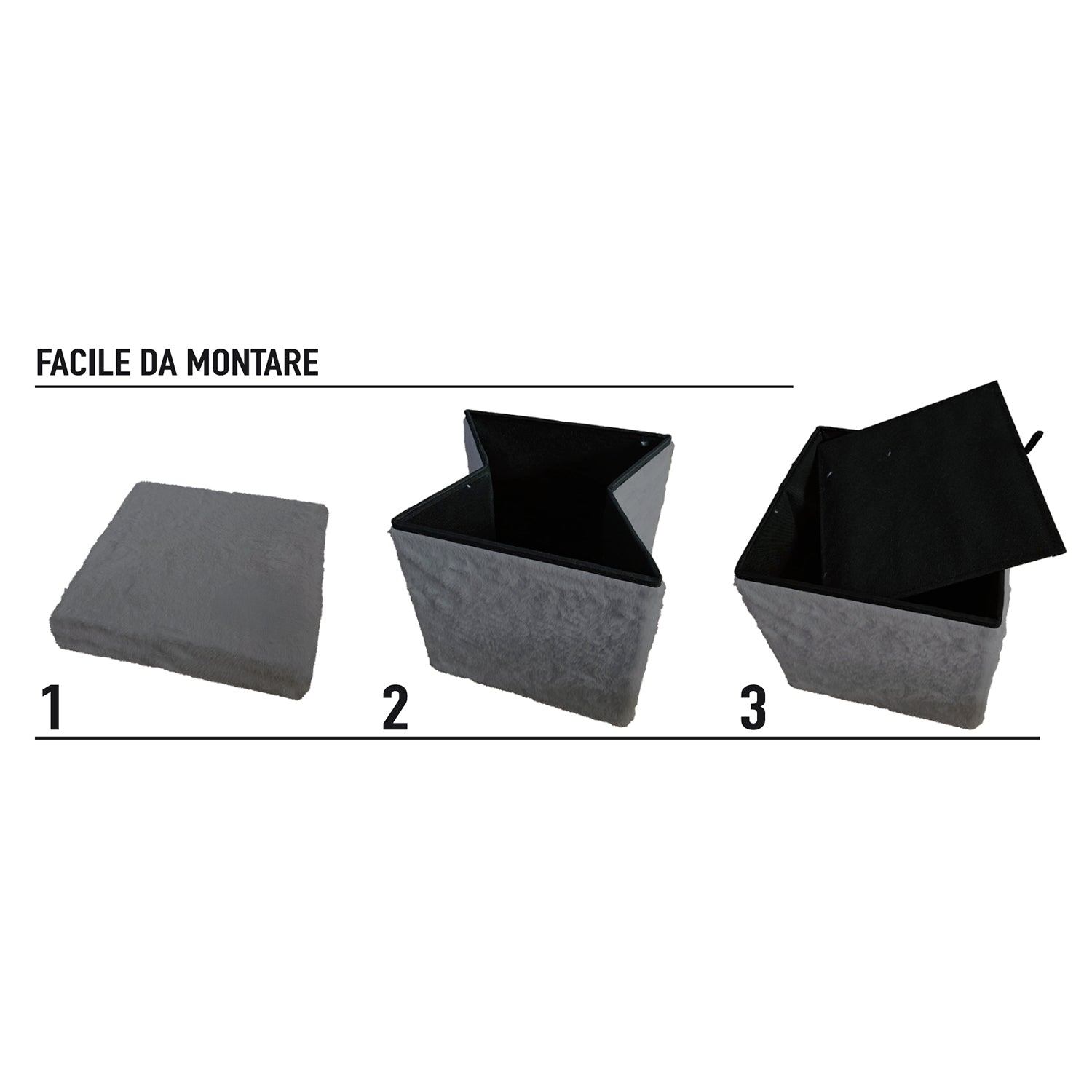 VESTIAMO CASA - Pouf Contenitore Richiudibile Effetto pelliccia sintetica Grigio - h38x38x38 cm