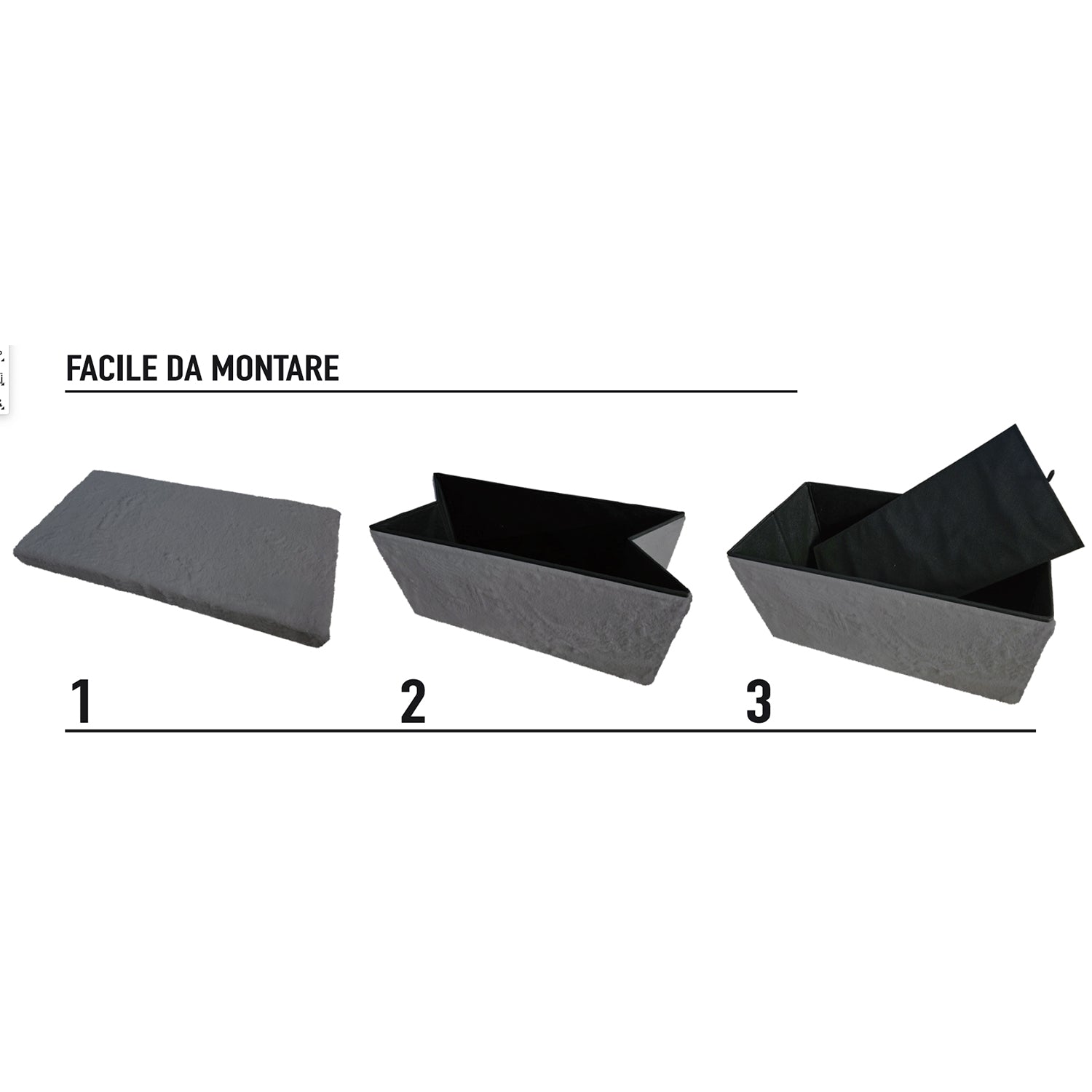 VESTIAMO CASA - Pouf Contenitore Richiudibile Effetto pelliccia sintetica Grigio - h38x76x38 cm