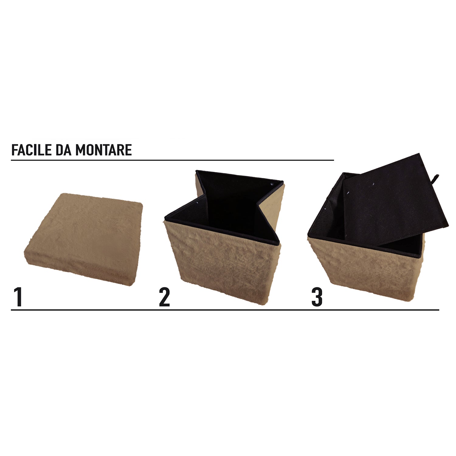 VESTIAMO CASA - Pouf Contenitore Richiudibile Effetto pelliccia sintetica Tortora - h38x38x38 cm