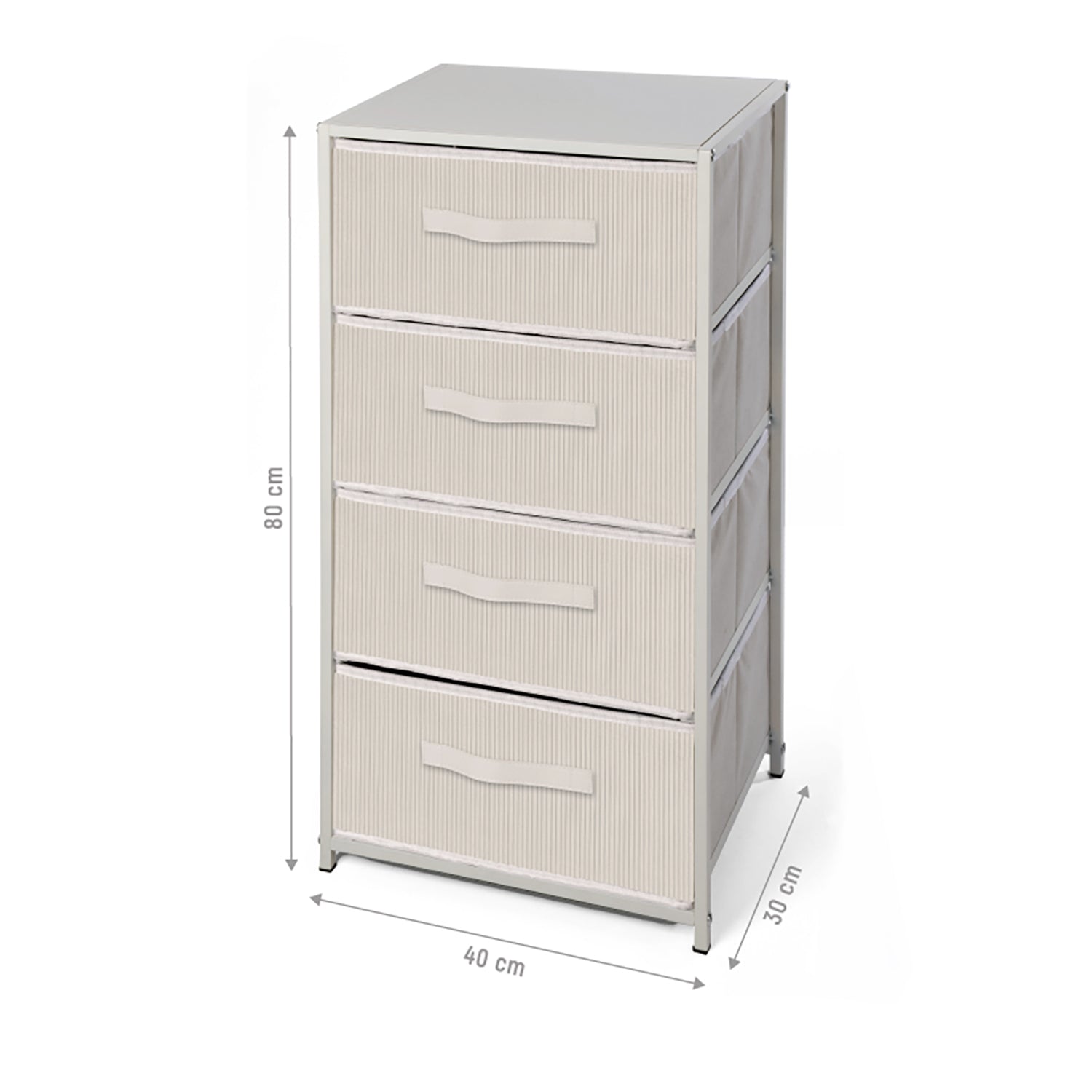 VESTIAMO CASA - Cassettiera Multiuso con 4 Cassetti in Tessuto e Piano in MDF Linea Woodhandy - h80x40x30 cm