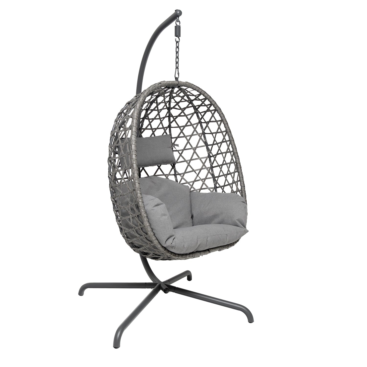 VESTIAMO CASA GIARDINO - Poltrona Dondolo da Giardino in acciaio con rivestimento Effetto Rattan Grigio e cuscini inclusi - h200x107x95 cm
