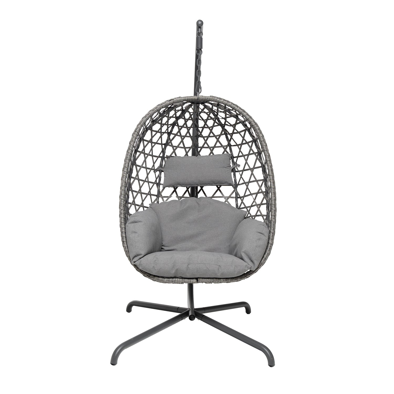 VESTIAMO CASA GIARDINO - Poltrona Dondolo da Giardino in acciaio con rivestimento Effetto Rattan Grigio e cuscini inclusi - h200x107x95 cm