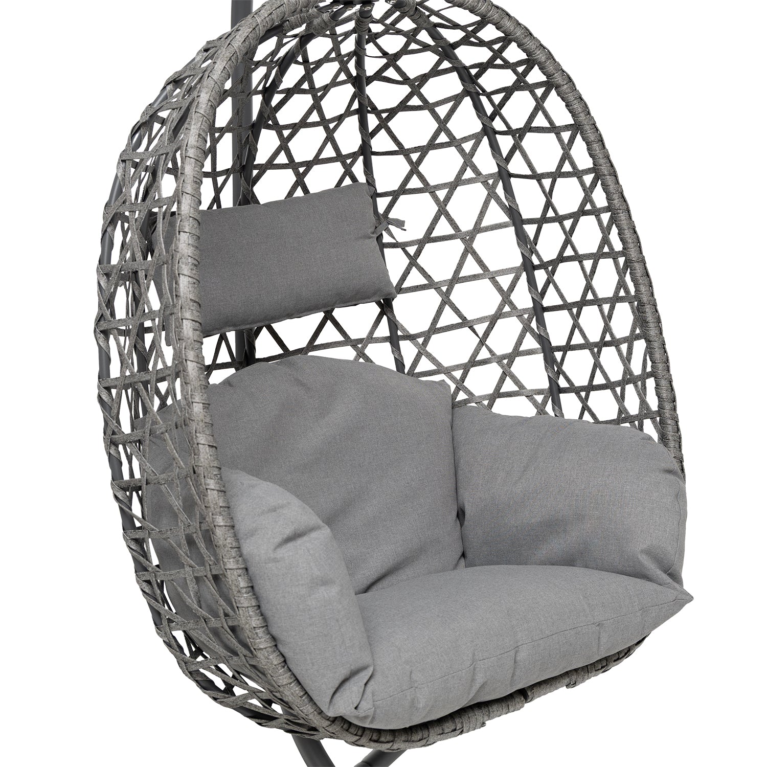VESTIAMO CASA GIARDINO - Poltrona Dondolo da Giardino in acciaio con rivestimento Effetto Rattan Grigio e cuscini inclusi - h200x107x95 cm