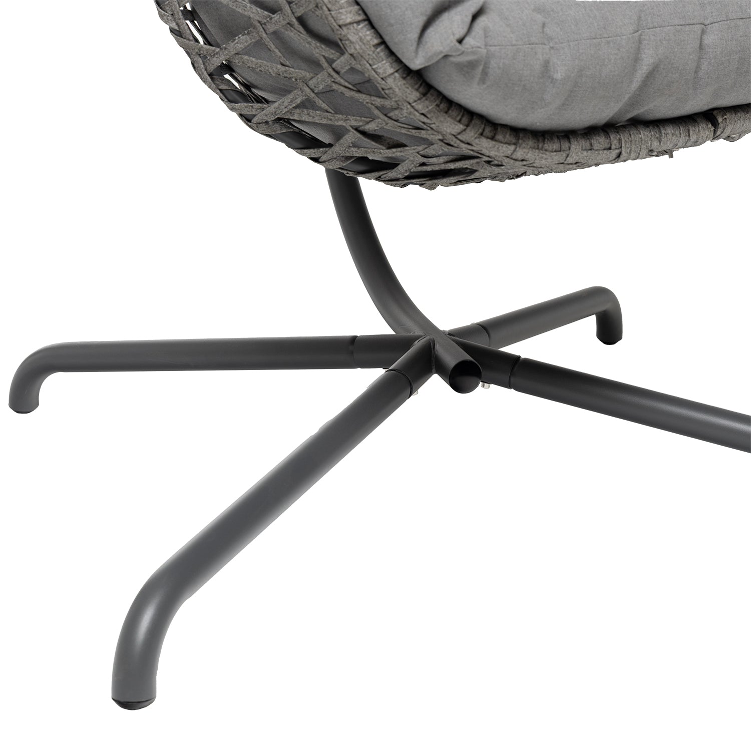 VESTIAMO CASA GIARDINO - Poltrona Dondolo da Giardino in acciaio con rivestimento Effetto Rattan Grigio e cuscini inclusi - h200x107x95 cm