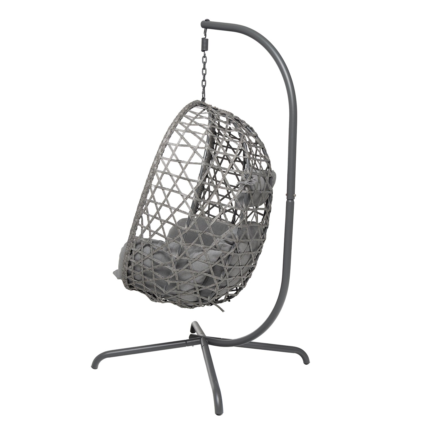 VESTIAMO CASA GIARDINO - Poltrona Dondolo da Giardino in acciaio con rivestimento Effetto Rattan Grigio e cuscini inclusi - h200x107x95 cm