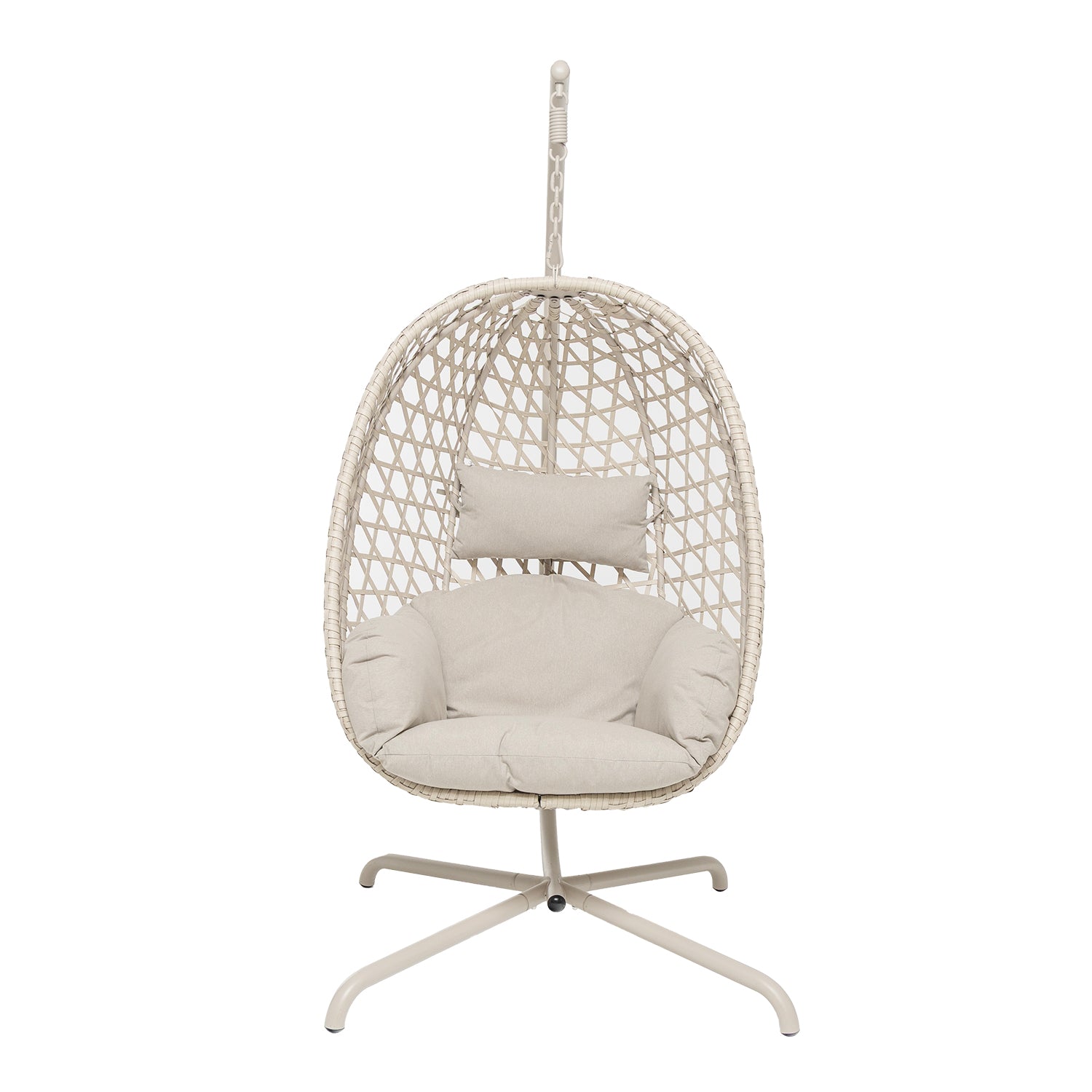 VESTIAMO CASA GIARDINO - Poltrona Dondolo da Giardino in acciaio con rivestimento Effetto Rattan Ècru e cuscini inclusi - h200x107x95 cm