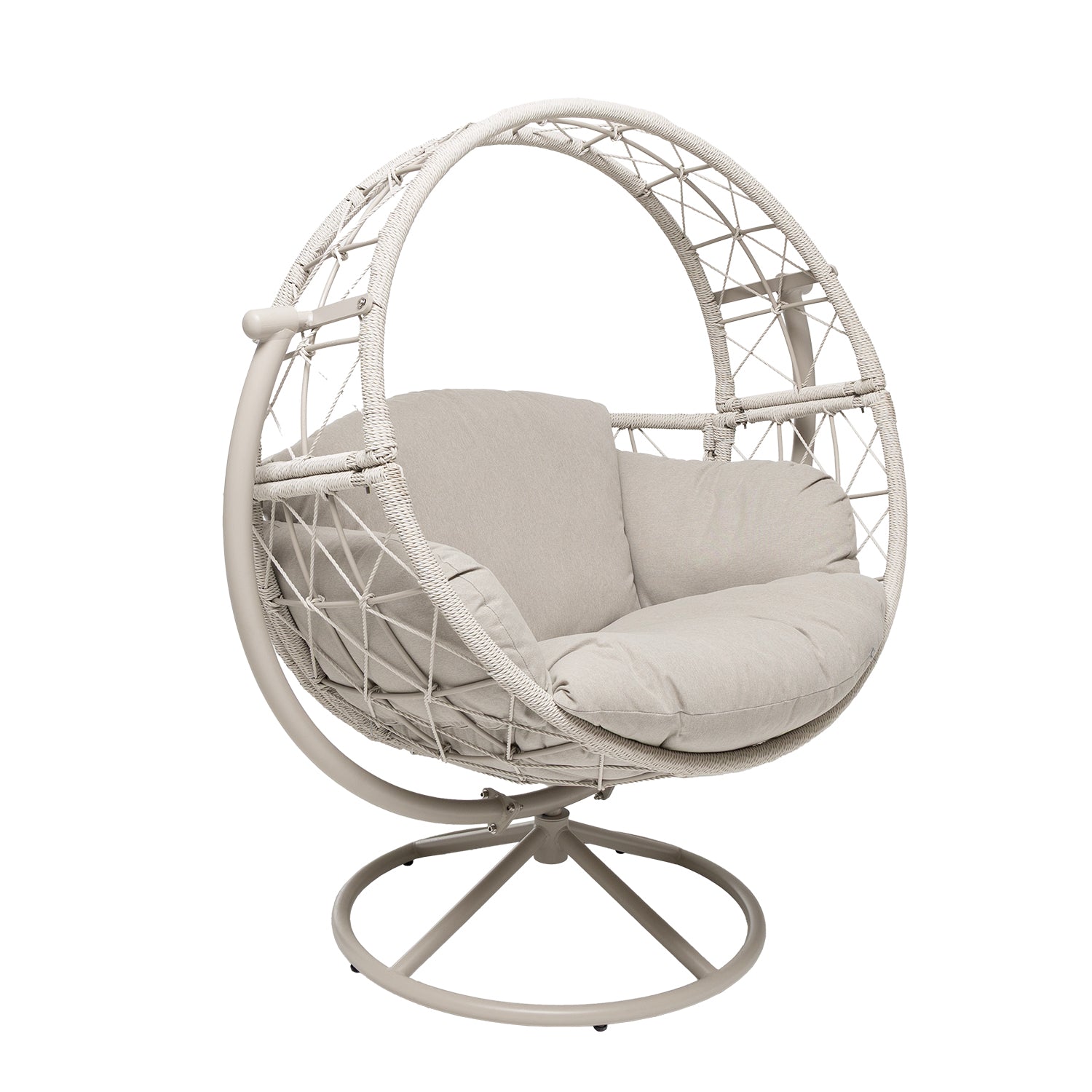 VESTIAMO CASA GIARDINO - Poltrona Dondolo da Giardino in acciaio con rivestimento Effetto Rattan Ècru e cuscini inclusi - h142x124x90 cm