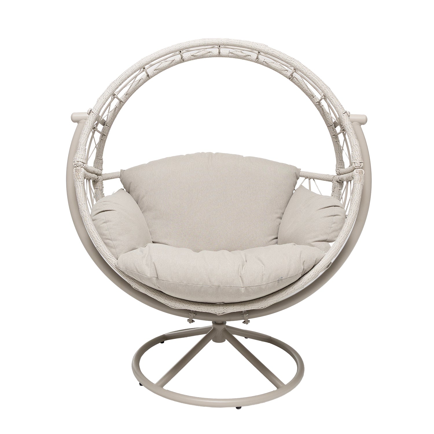 VESTIAMO CASA GIARDINO - Poltrona Dondolo da Giardino in acciaio con rivestimento Effetto Rattan Ècru e cuscini inclusi - h142x124x90 cm