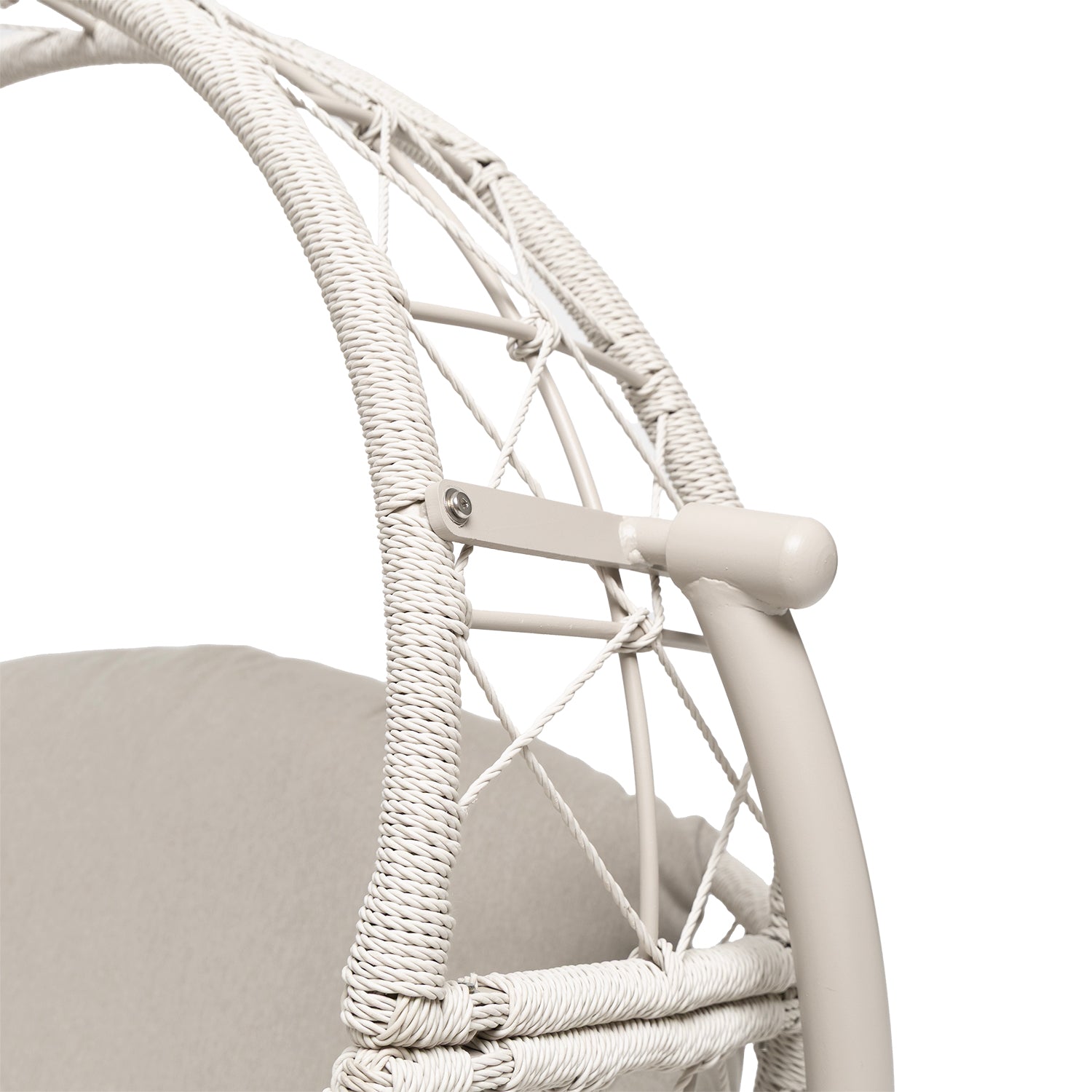 VESTIAMO CASA GIARDINO - Poltrona Dondolo da Giardino in acciaio con rivestimento Effetto Rattan Ècru e cuscini inclusi - h142x124x90 cm