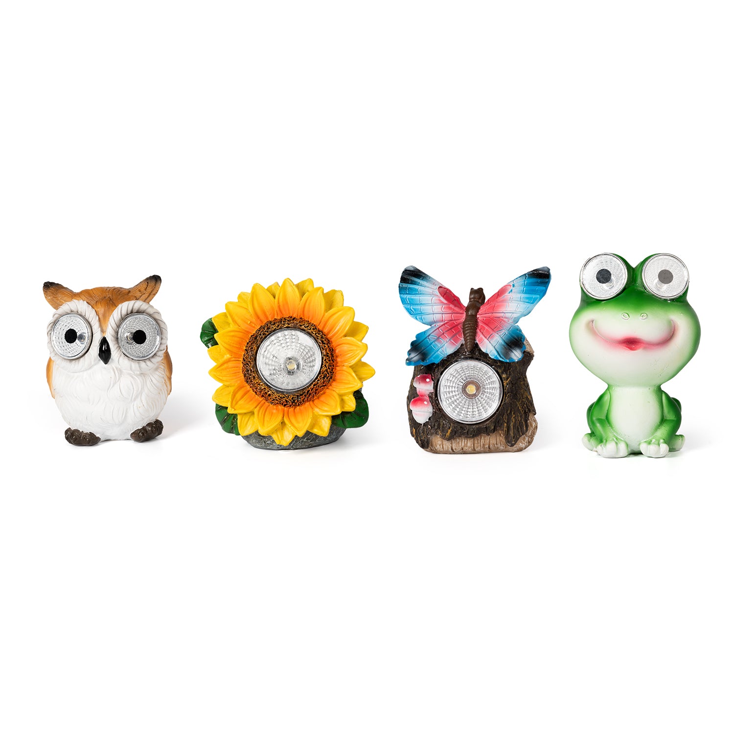 DICTROLUX - Lampada Solare Decorativa da esterno Luce Naturale - Gufo, Girasole, Rana e Farfalla